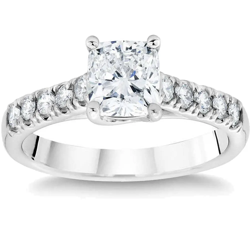 1 1/2 Ct Cushion Diamond Engagement Ring 14k White Gold Lab Grown