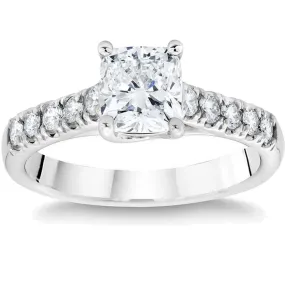 1 1/2 Ct Cushion Diamond Engagement Ring 14k White Gold Lab Grown