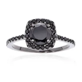 1 1/2ct Black Diamond Cushion Halo Ring 14K Black Gold