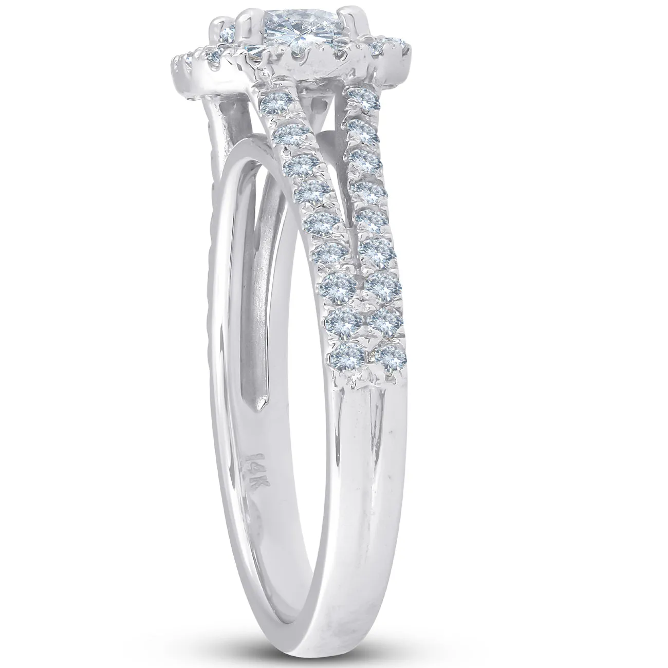 Stunning 1.75 Ct Diamond Cushion Halo Engagement Ring and Wedding Band Set in White Gold