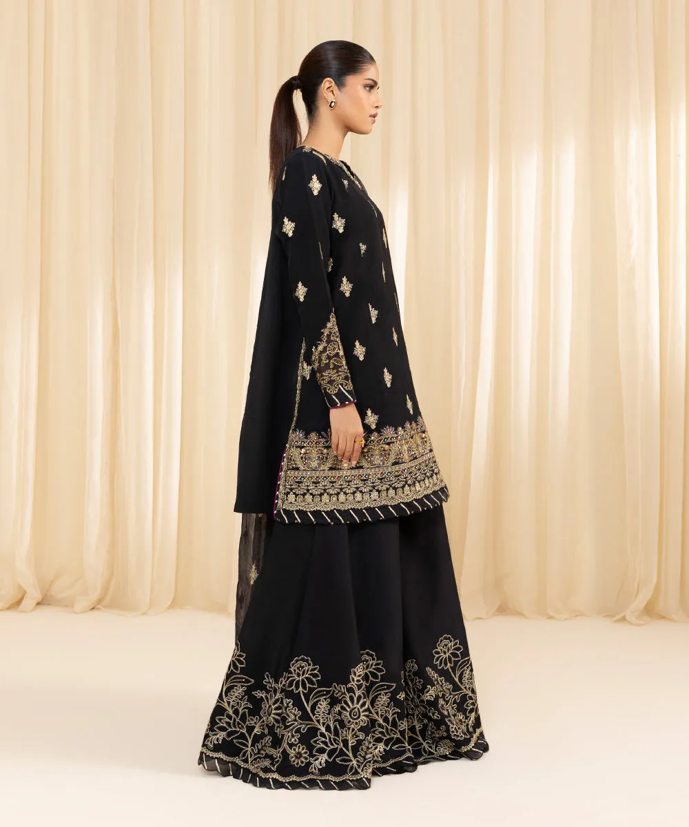 3 Piece -  Embroidered Raw Silk Suit