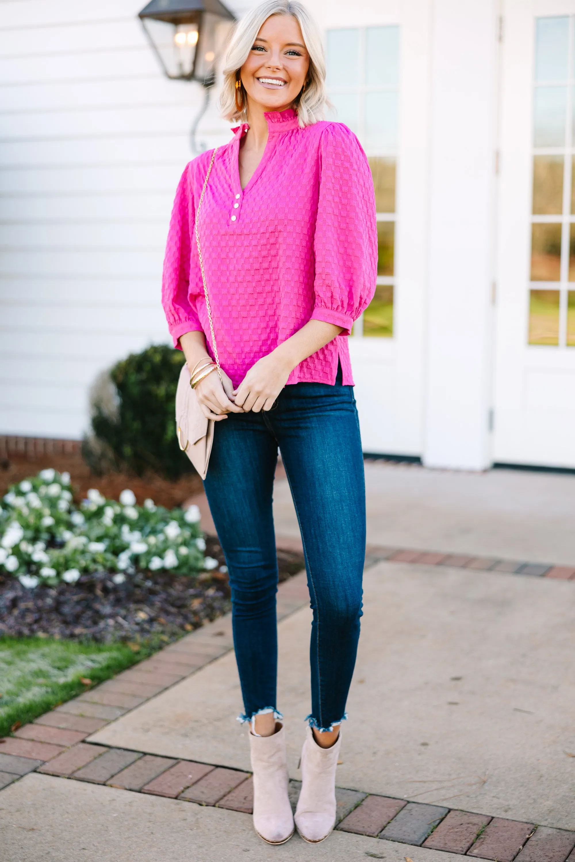 All Up To You Hot Pink Textured Blouse