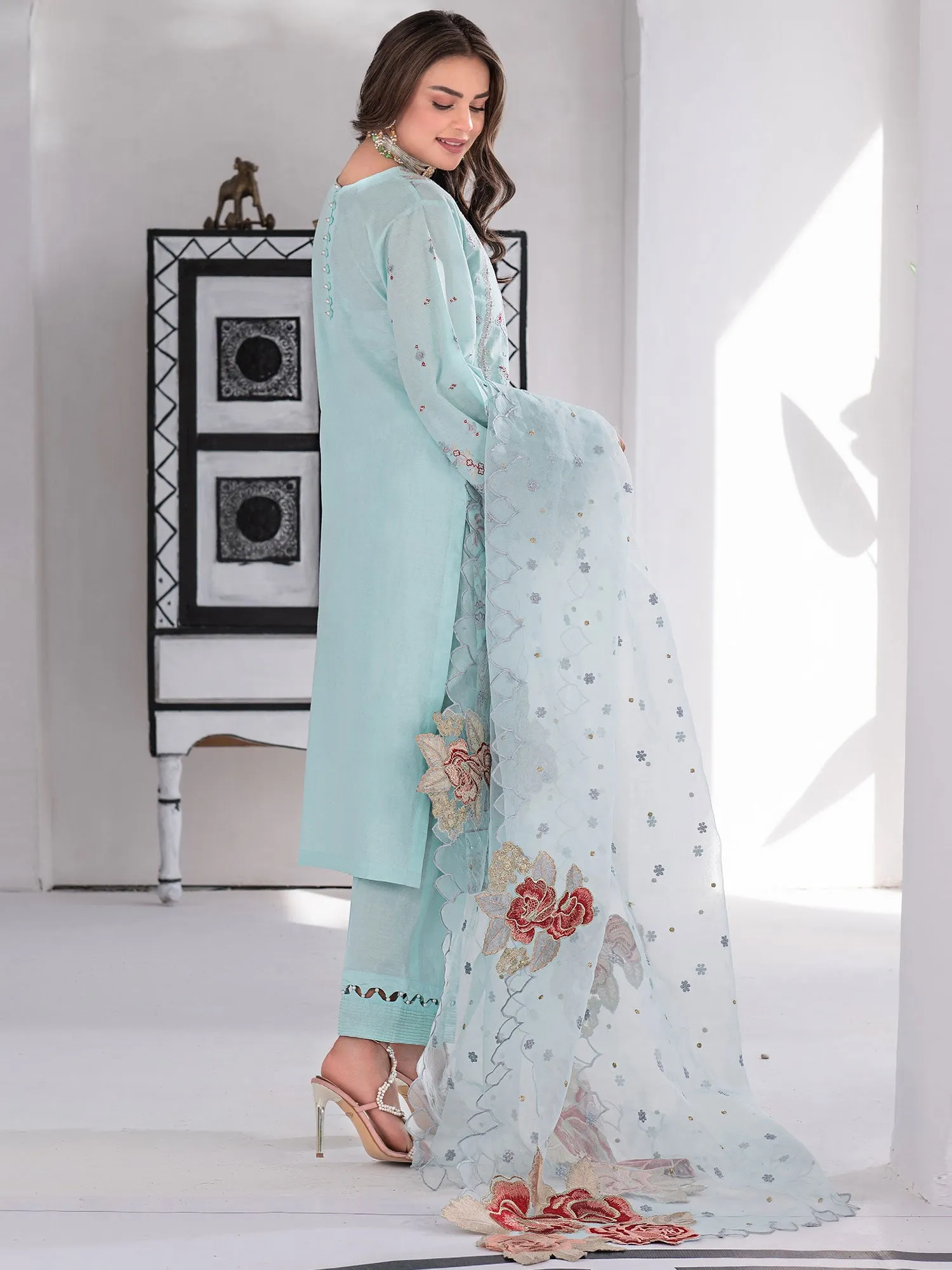 Ally's Luxury Cotton Sky Blue 3-Piece Suit (AL-823)