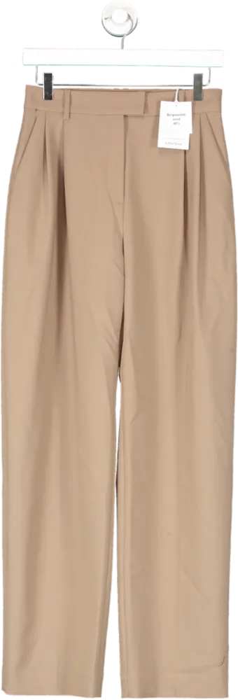 & Other Stories Beige Relaxed Wool Tailored Trousers UK 6