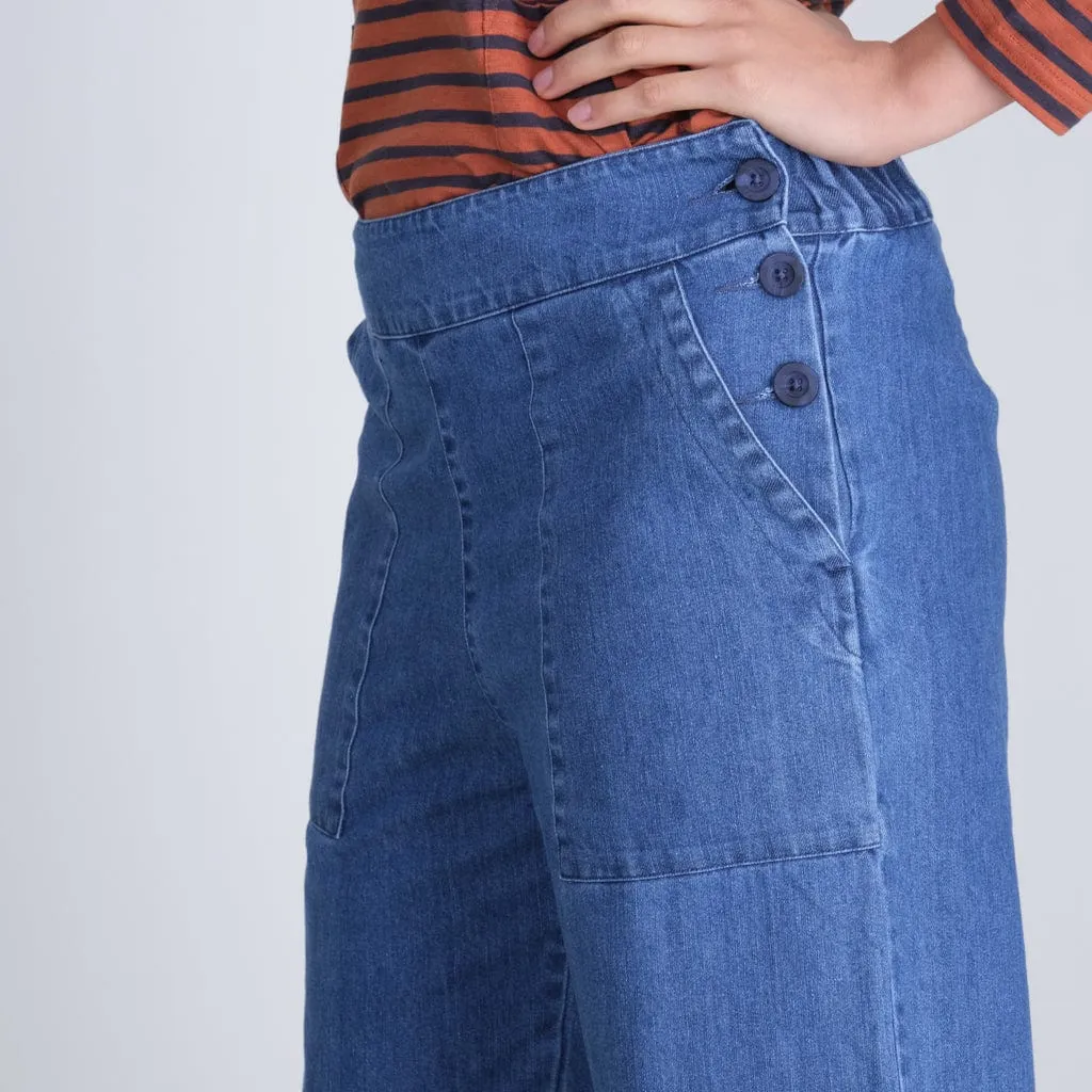 Anna Cotton Denim Wide Leg Trousers | Indigo