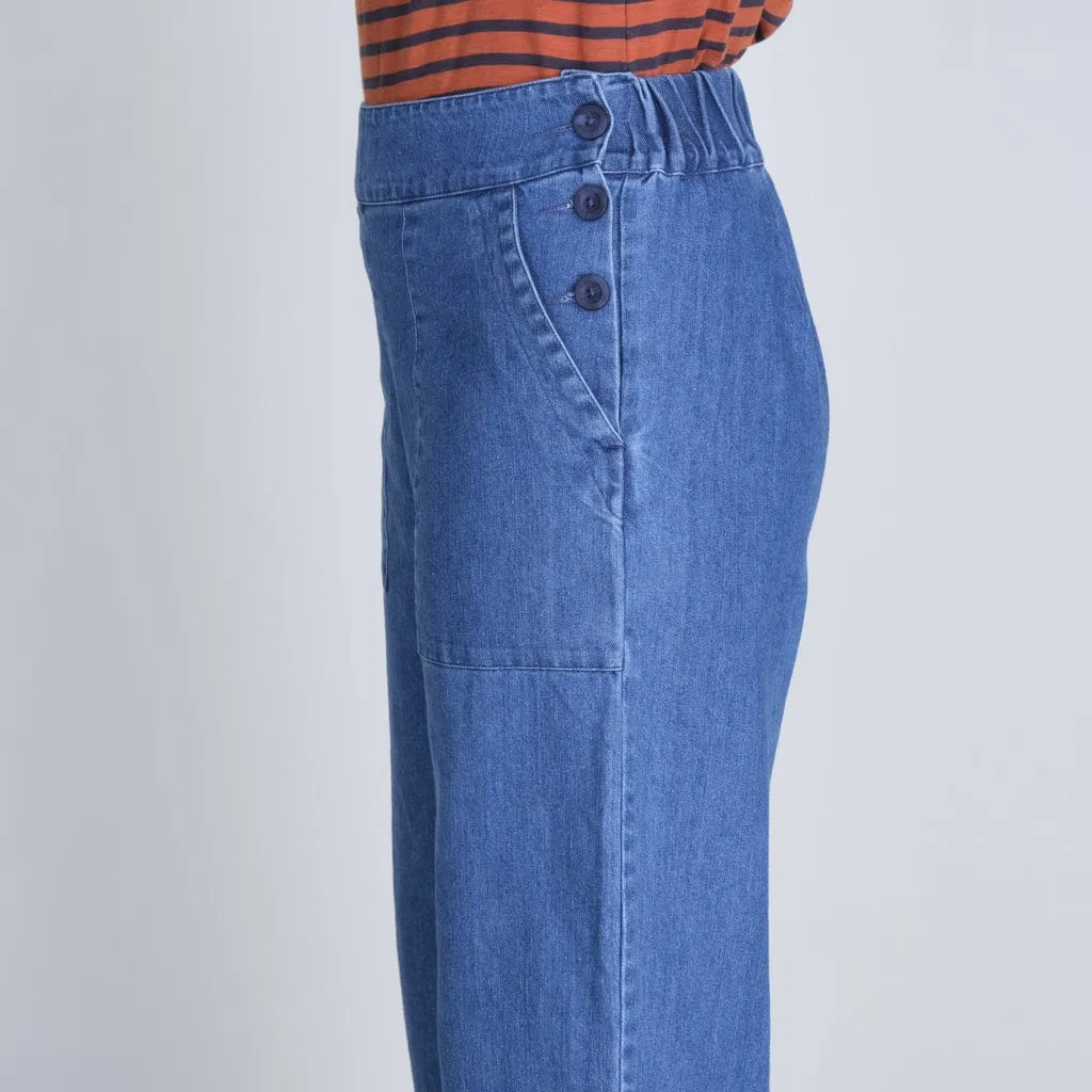 Anna Cotton Denim Wide Leg Trousers | Indigo