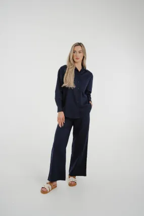 Arabella Linen Mix Trousers In Navy