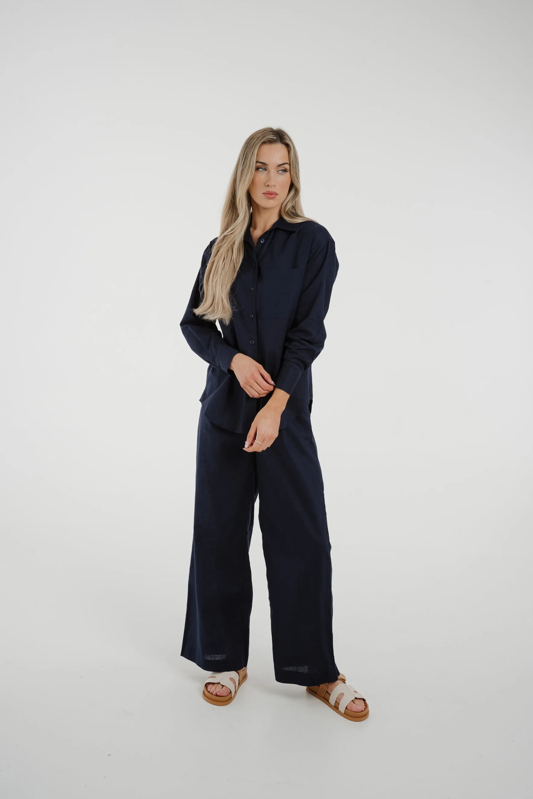 Arabella Linen Mix Trousers In Navy