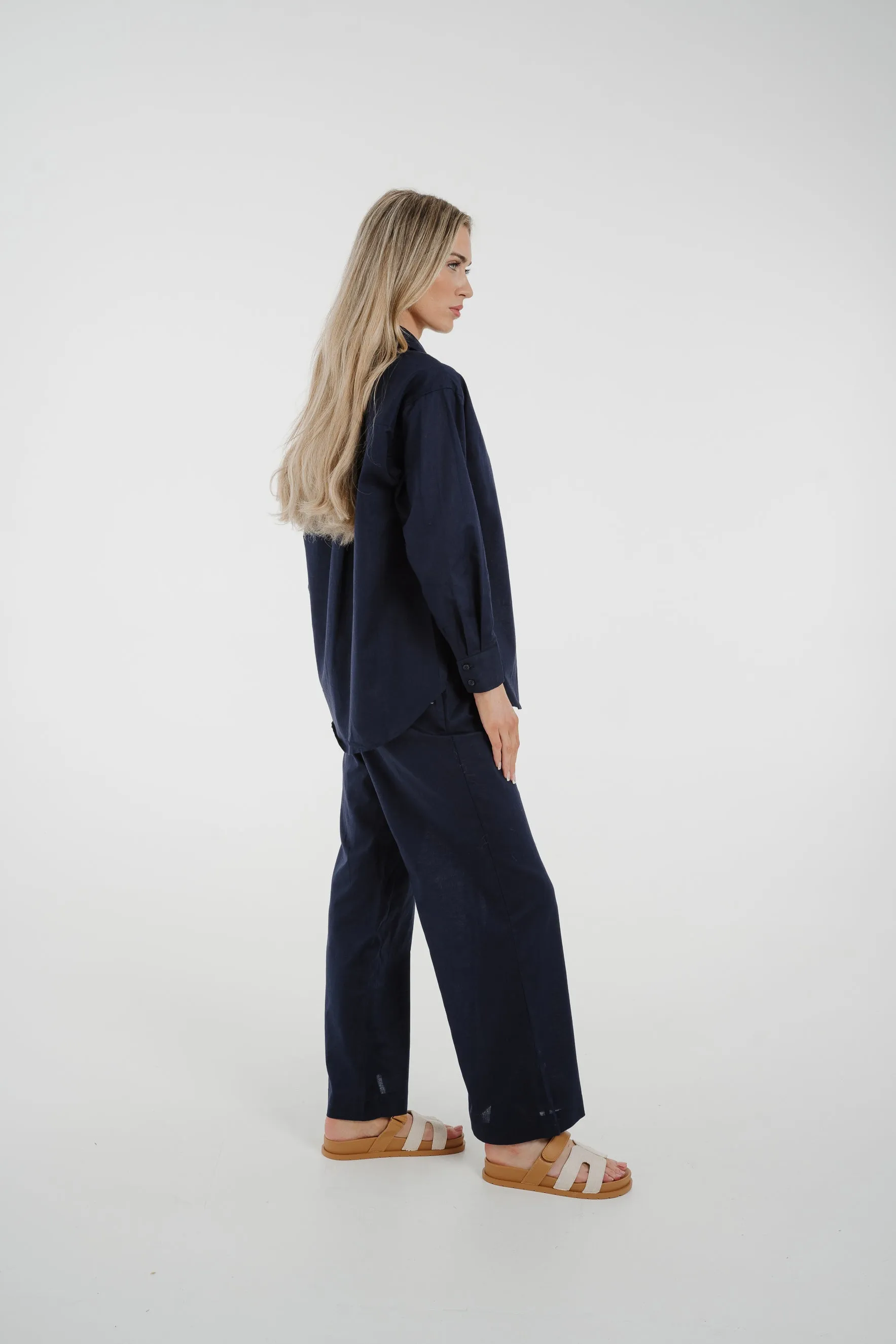 Arabella Linen Mix Trousers In Navy