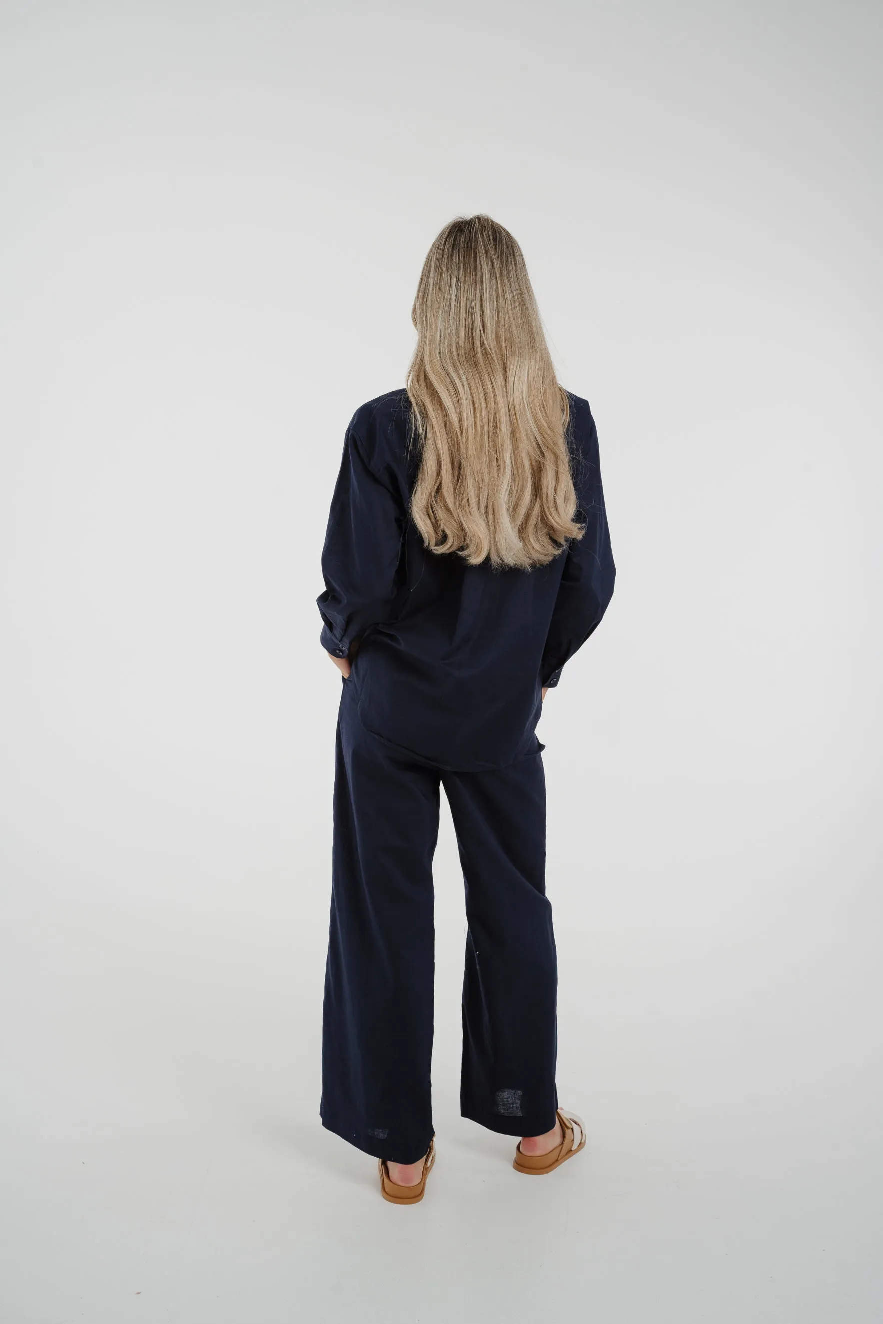 Arabella Linen Mix Trousers In Navy