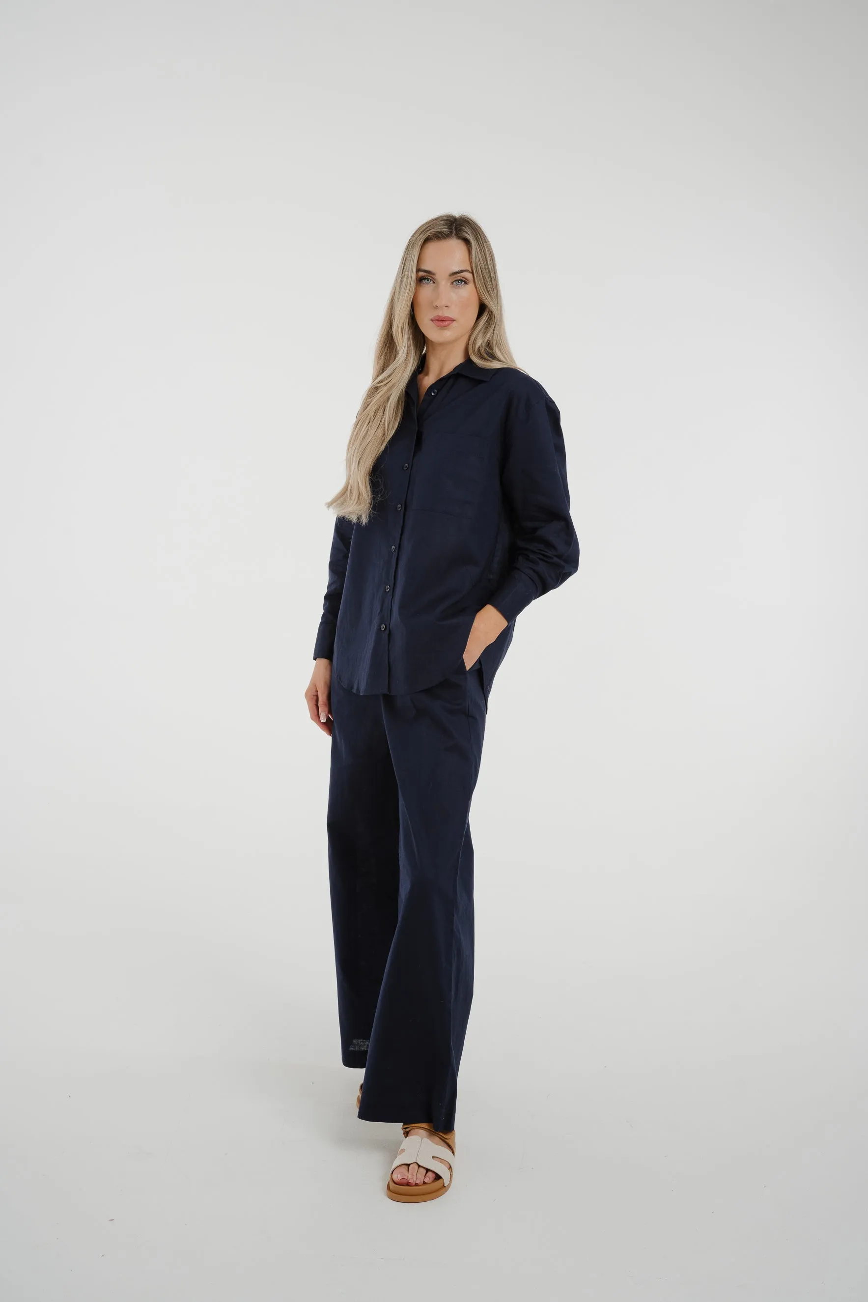 Arabella Linen Mix Trousers In Navy