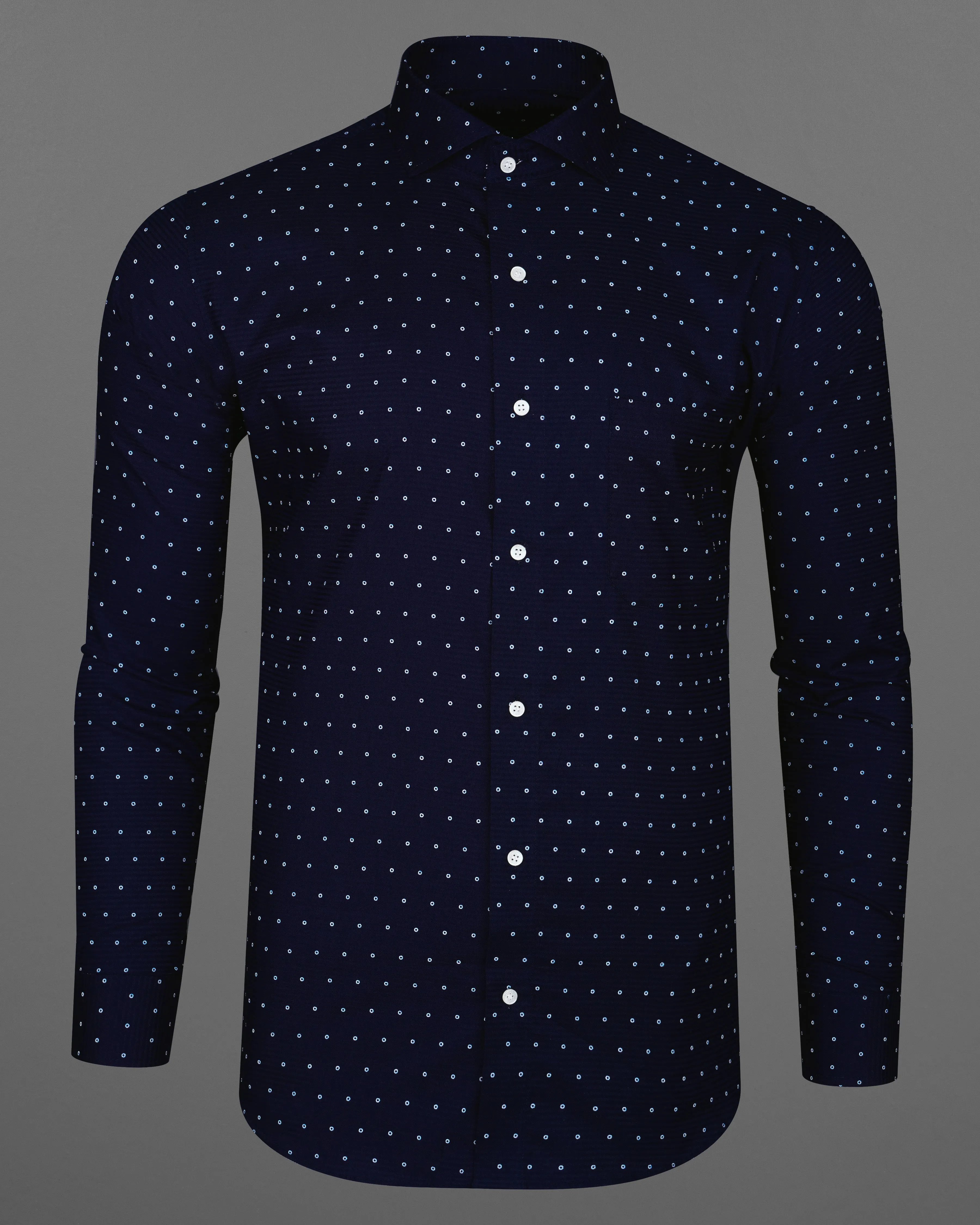 Baltic Navy Blue and White Printed Dobby Textured Premium Giza Cotton Shirt