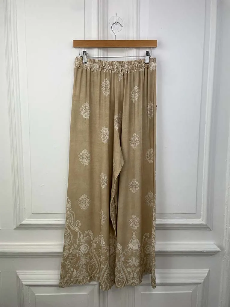 Baroque Wide Leg Trousers - Sand