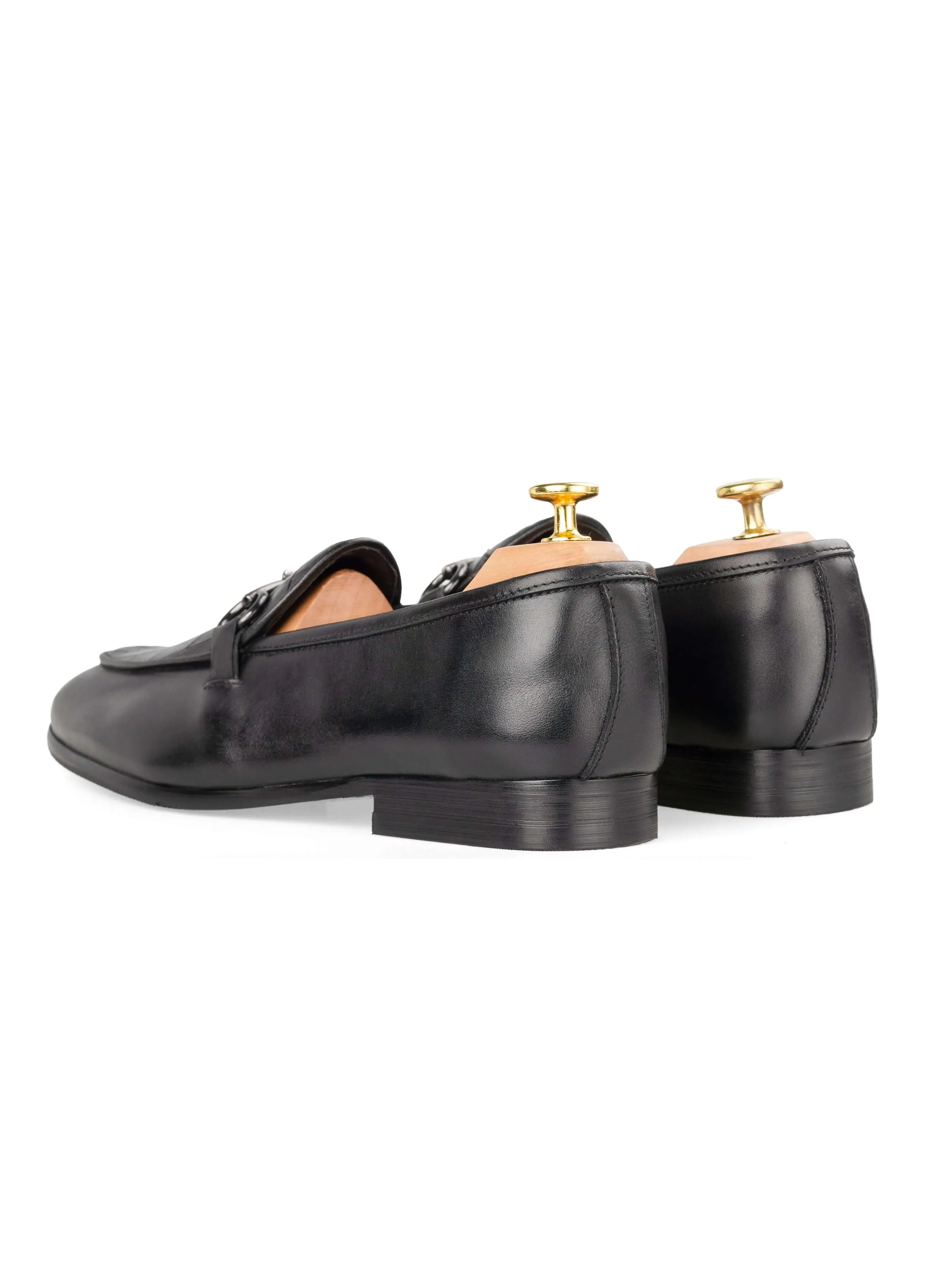 Belgian Loafer Horsebit Buckle - Solid Black & Croco (Silver Buckle)