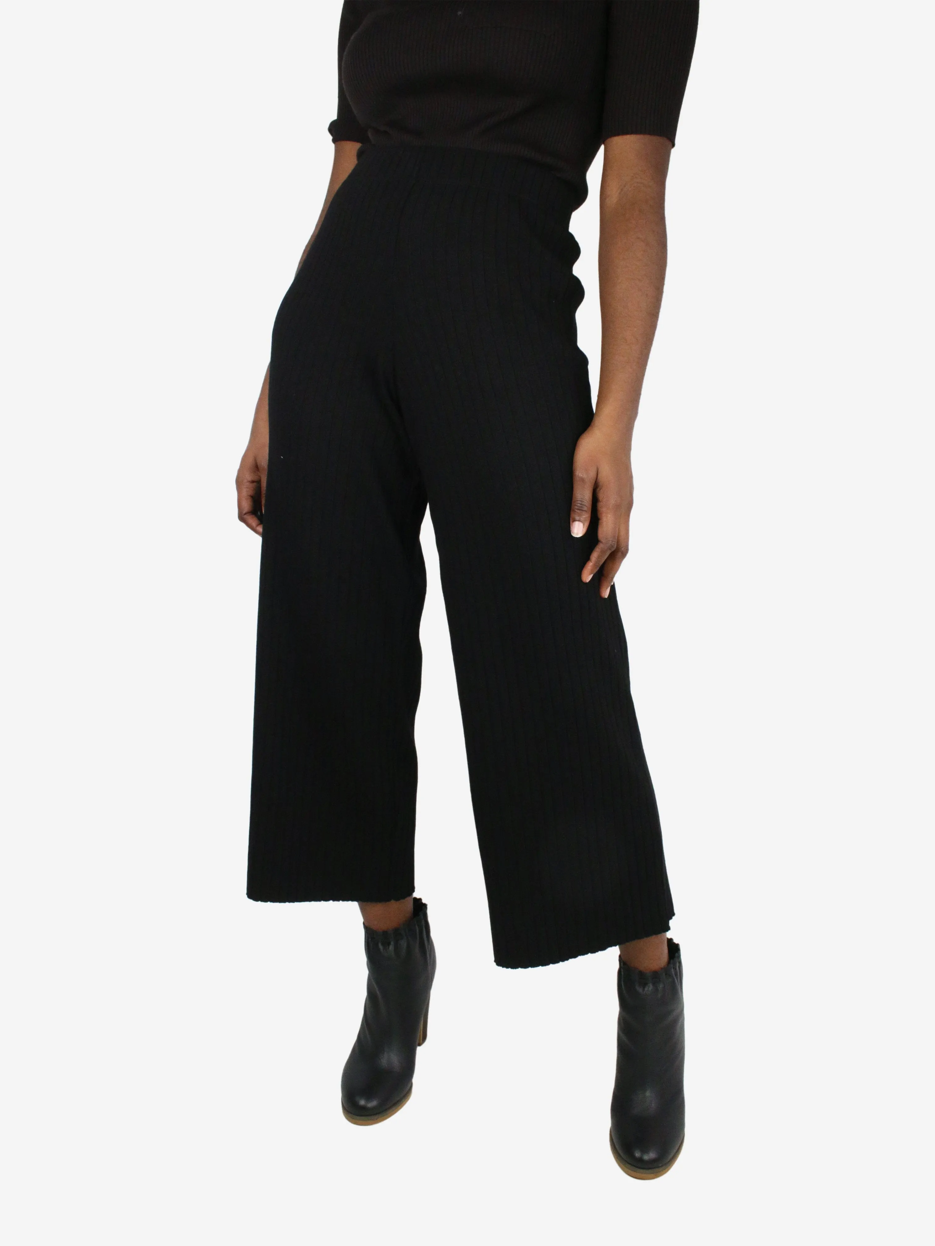 Black elasticated ribbed trousers - size XS