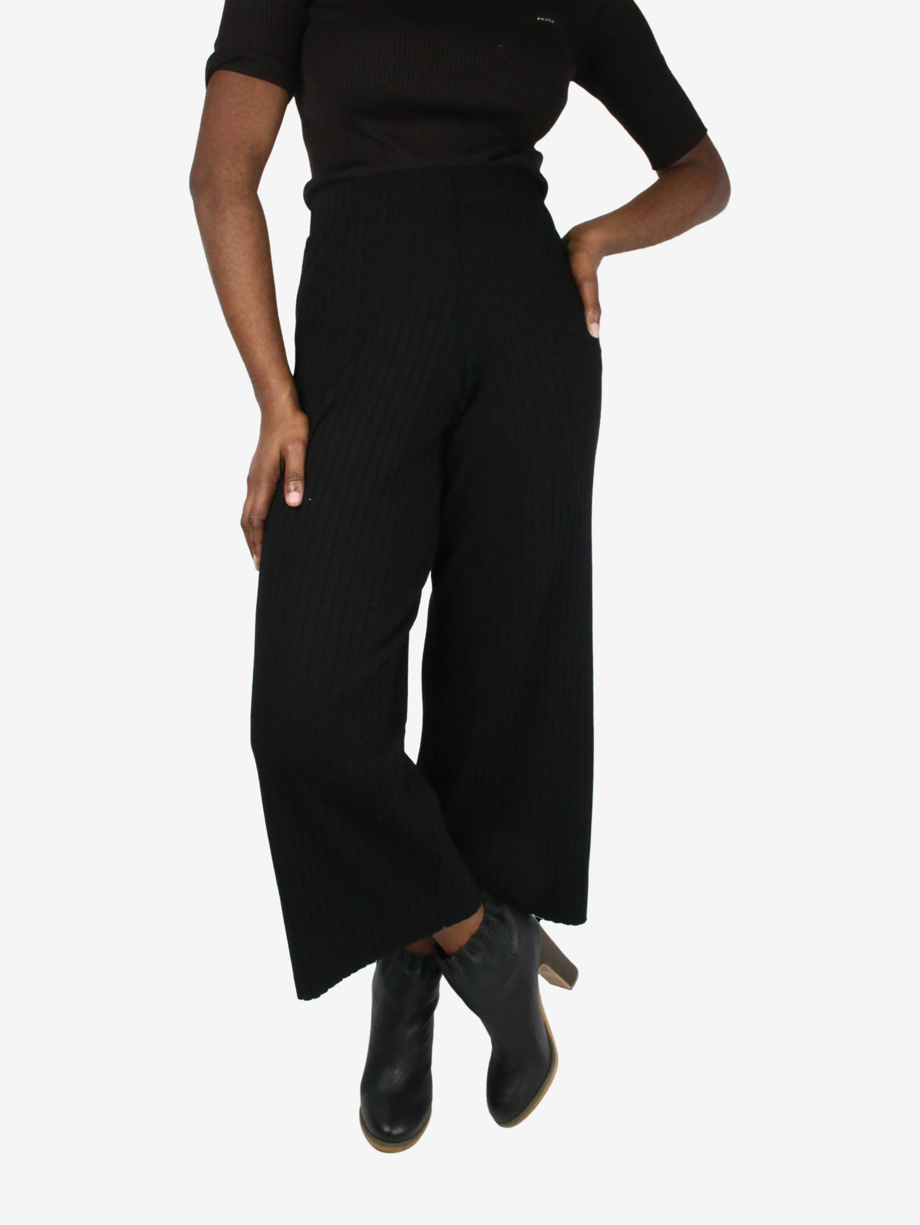 Black elasticated ribbed trousers - size XS