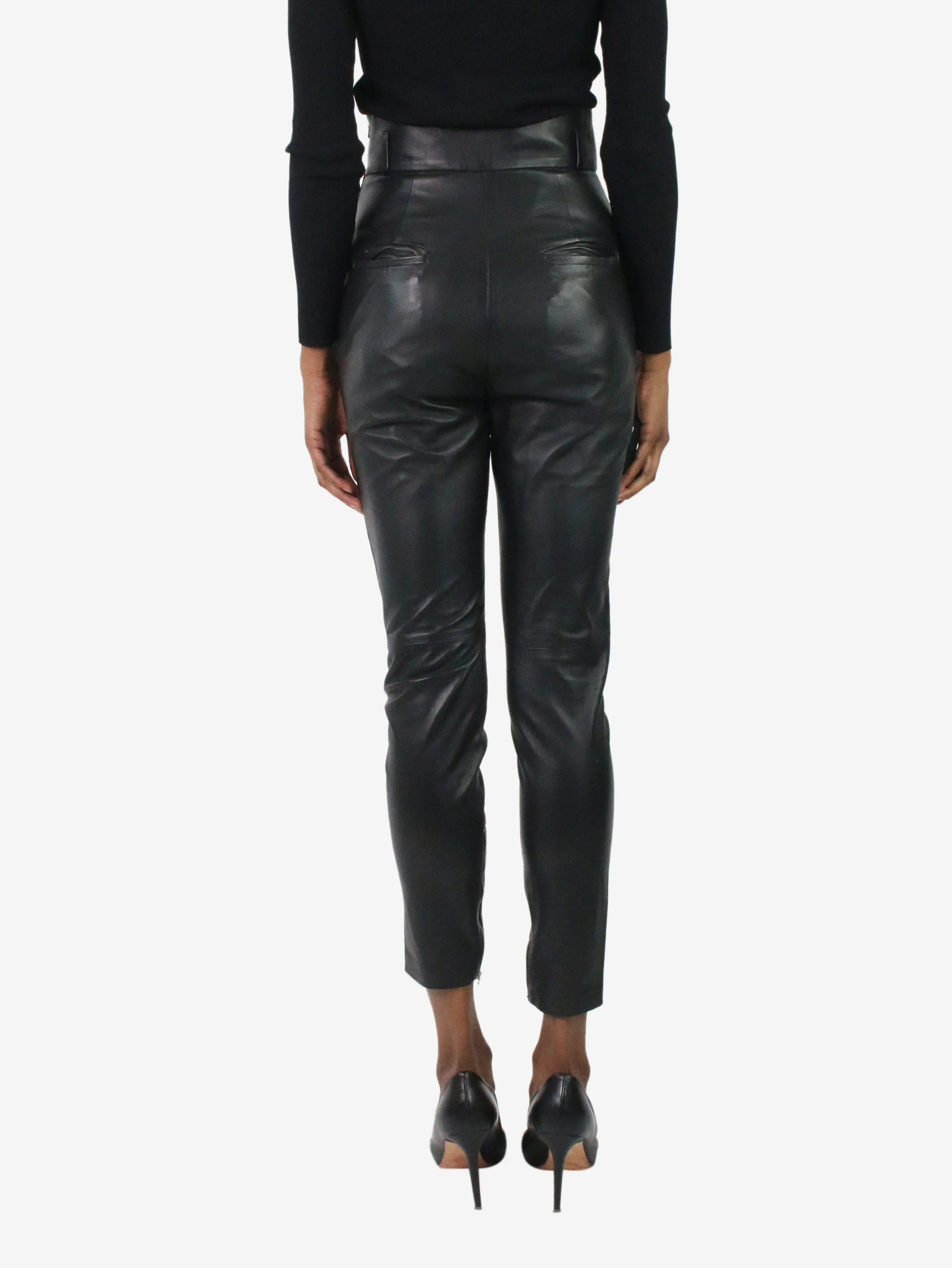 Black leather stud-buttoned trousers - size FR 36