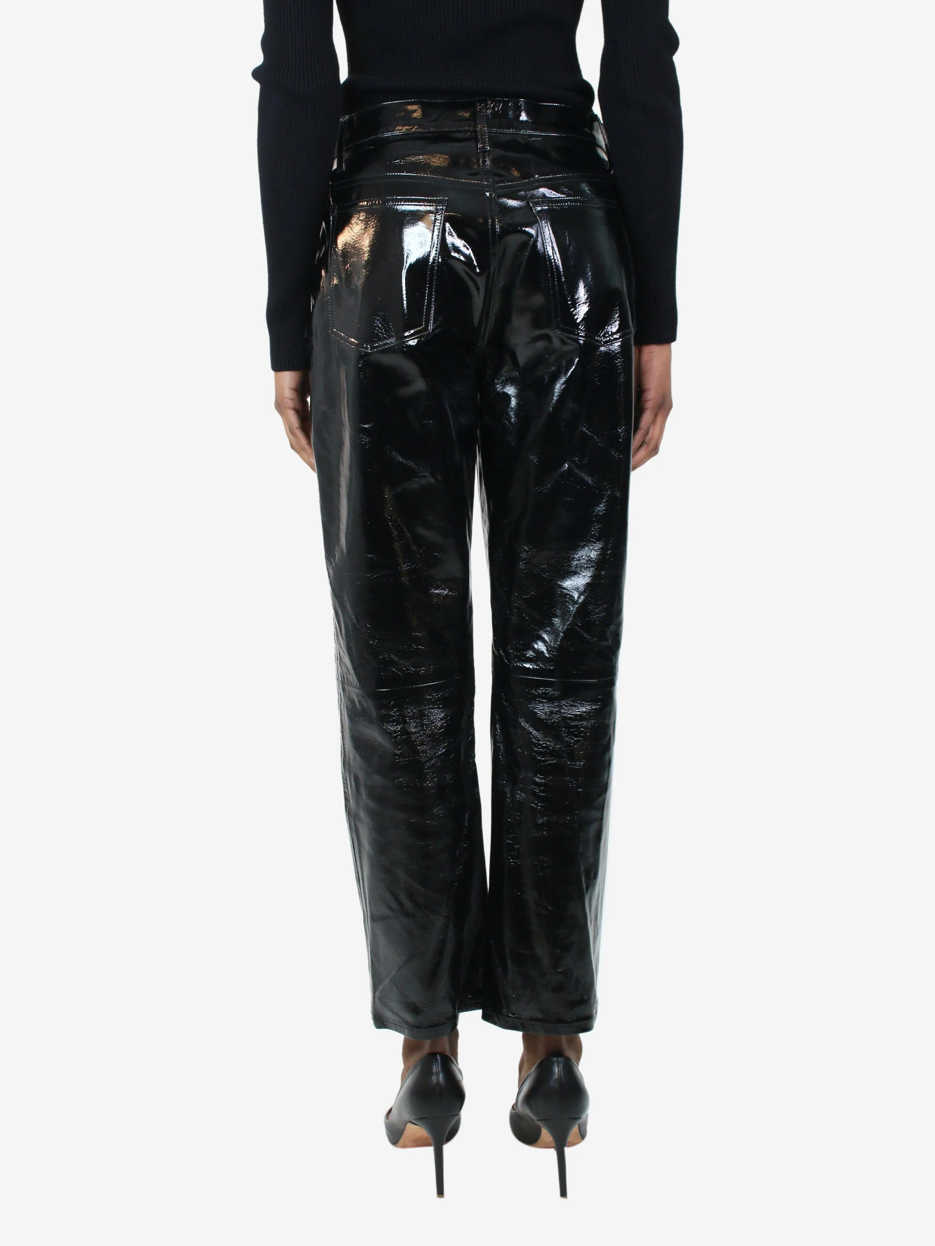 Black patent straight-leg trousers - size W26