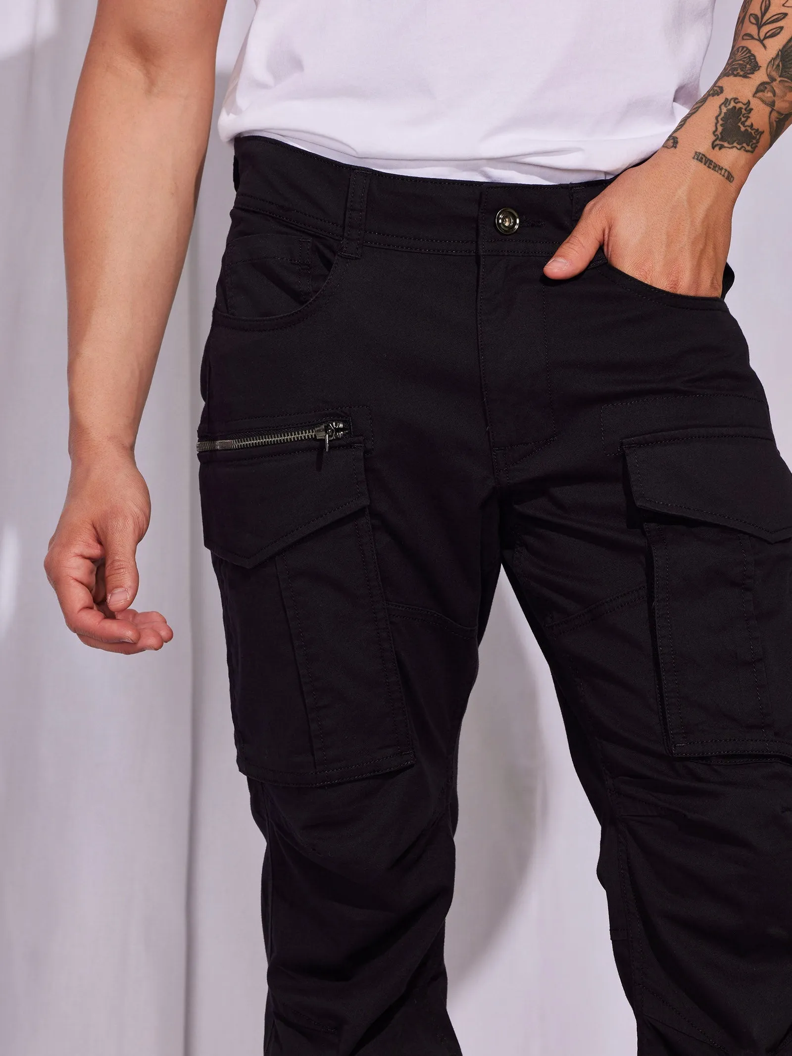 Black Stretch Relax Fit Cargo Trouser