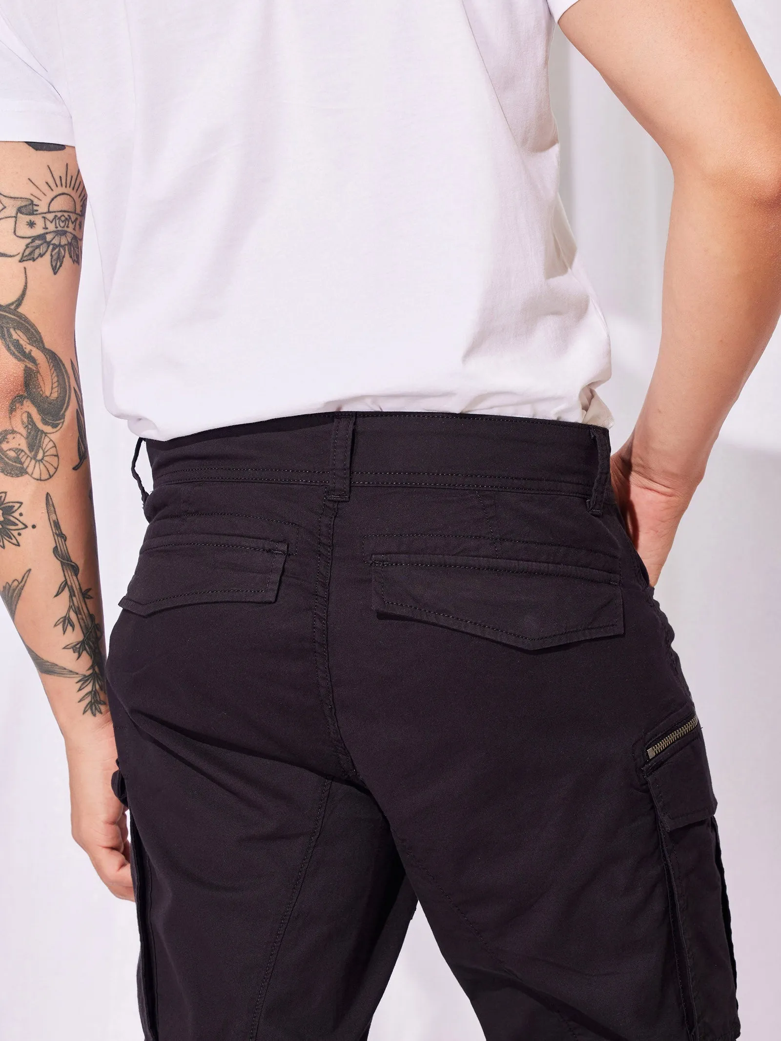 Black Stretch Relax Fit Cargo Trouser