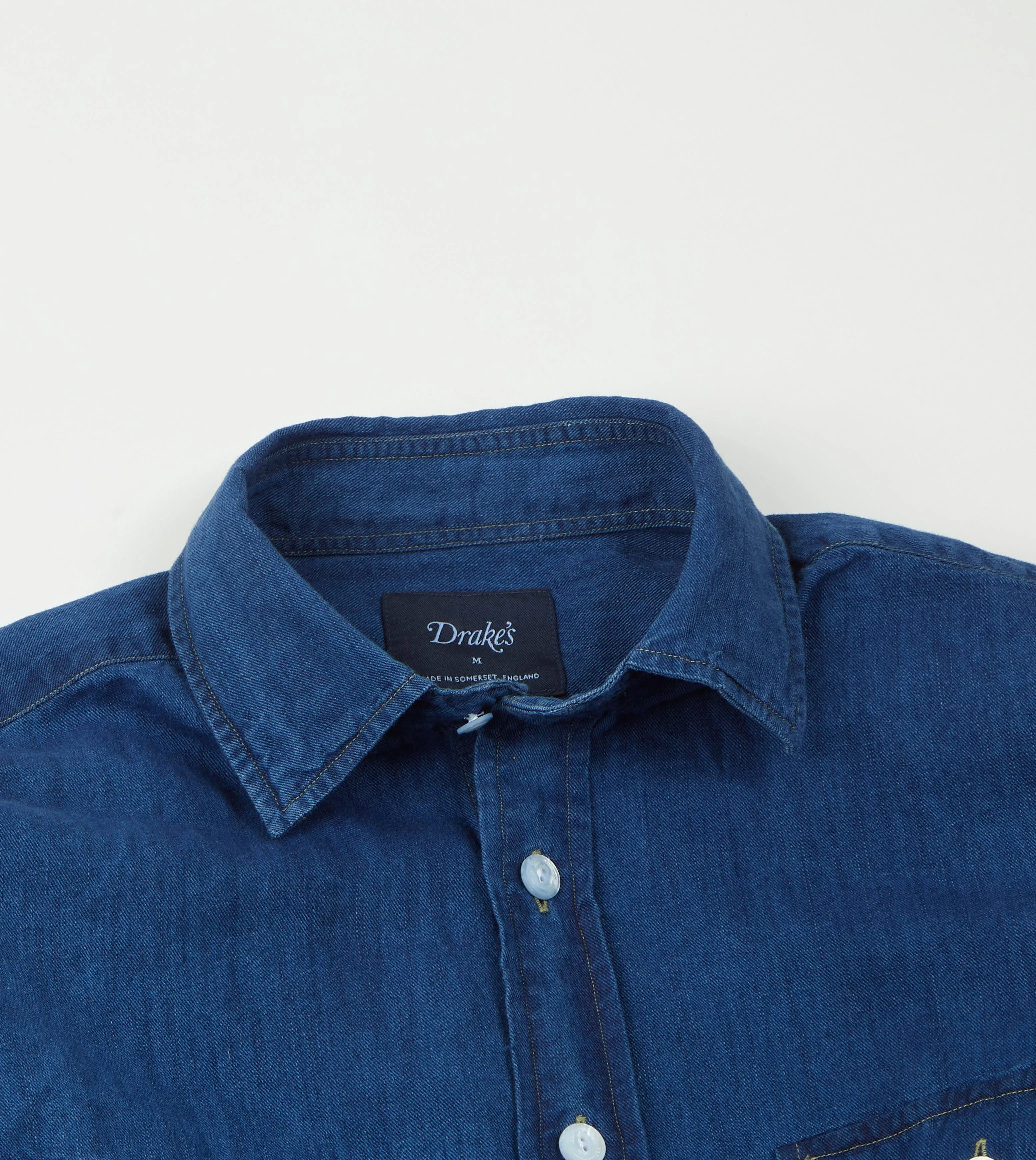 Blue Cotton Linen Two-Pocket Work Shirt