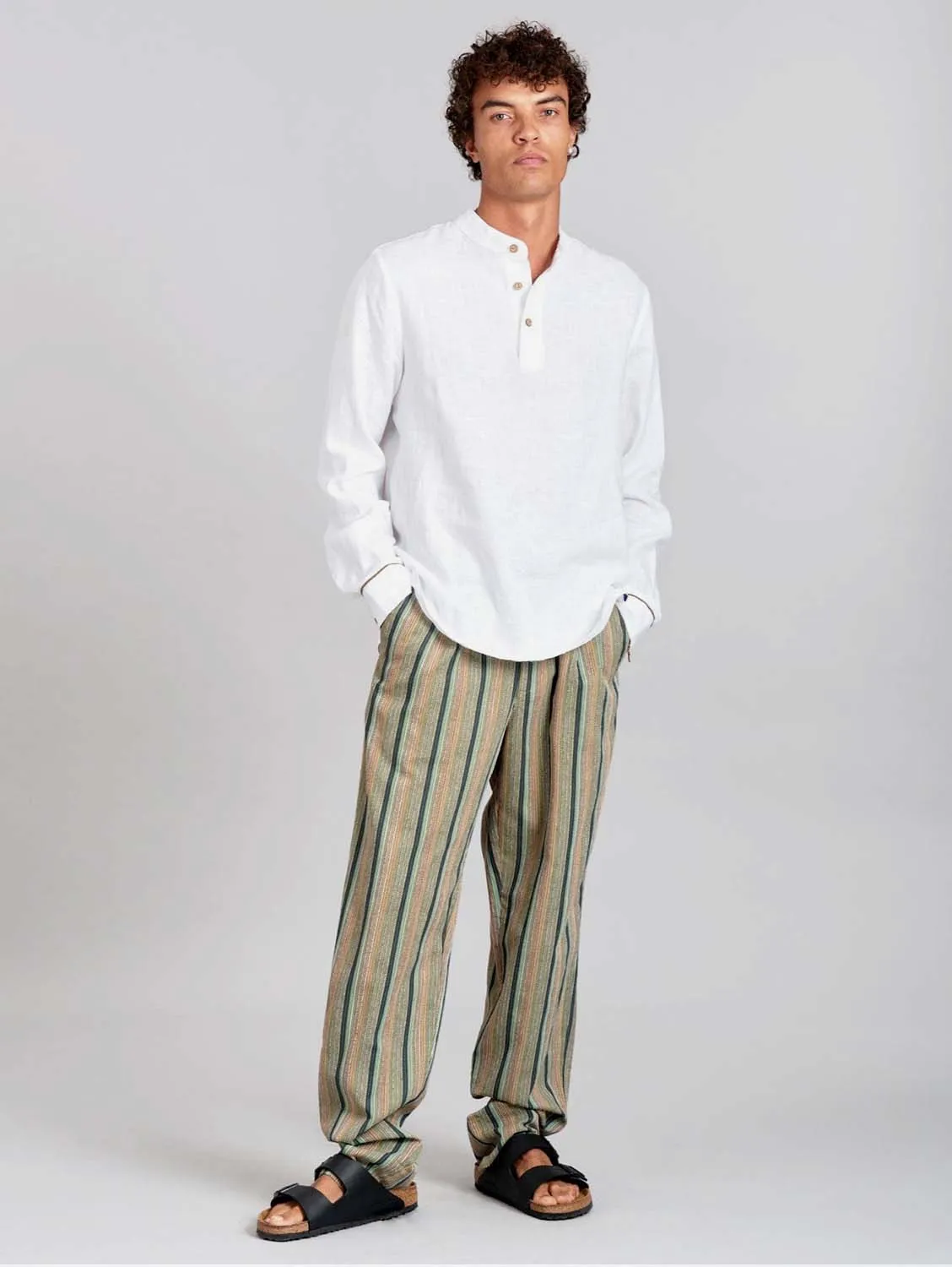 Bowie Men's Organic Cotton Striped Trousers | Green