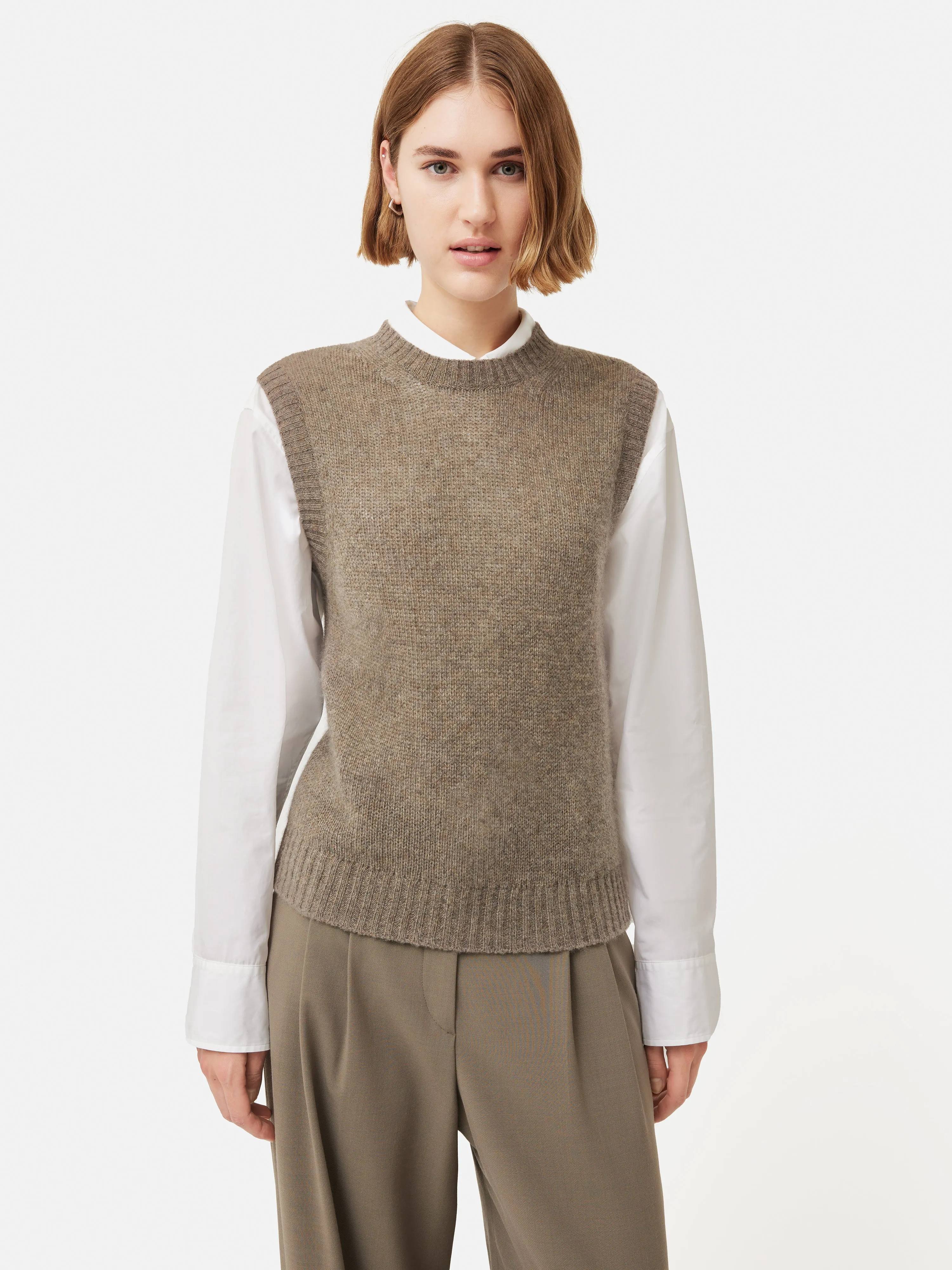 Cashmere Crew Neck Tank | Brown