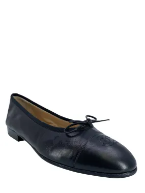 Chanel CC Cap Toe Lambskin Leather Ballet Flats Size 10.5