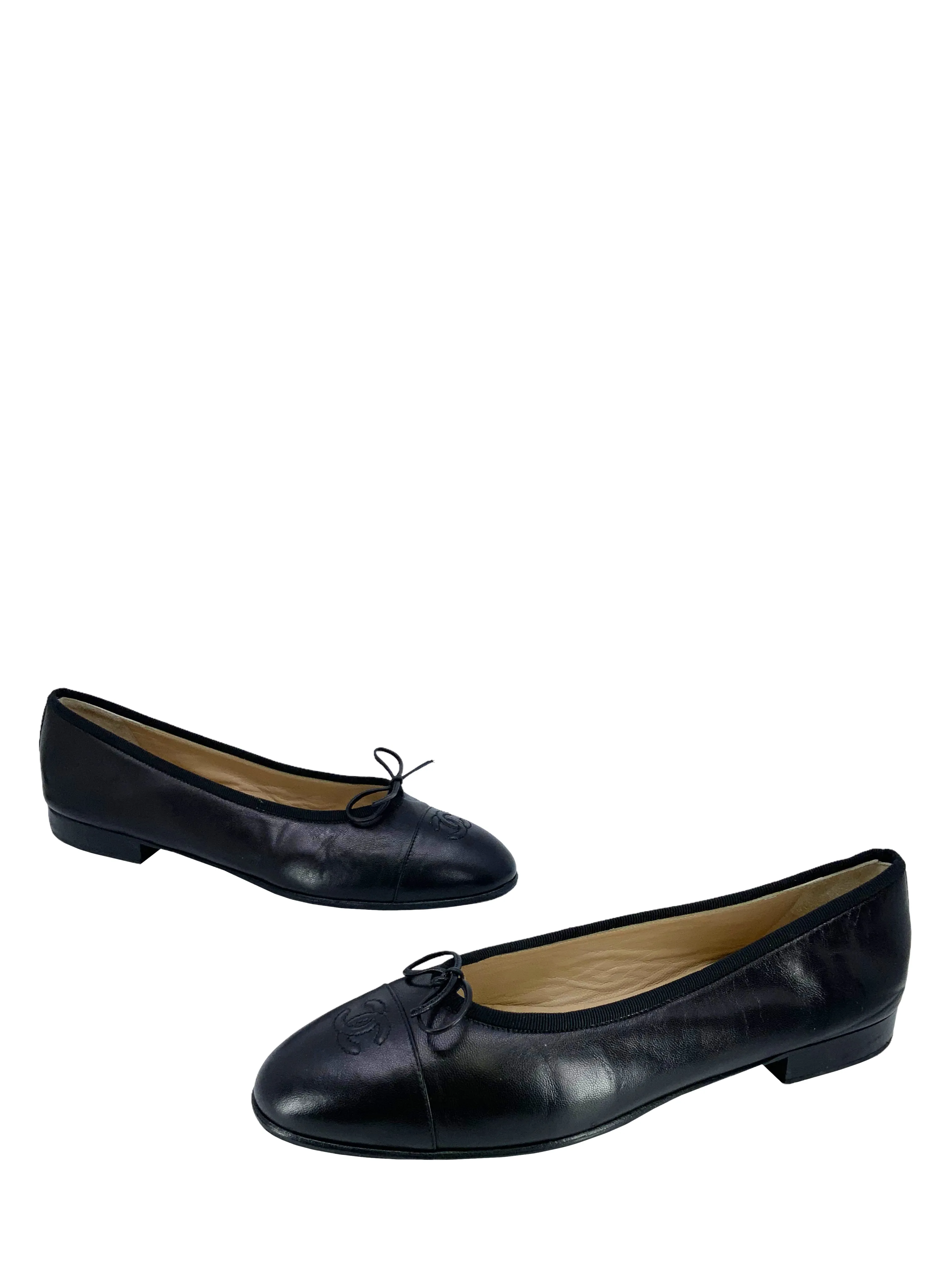 Chanel CC Cap Toe Lambskin Leather Ballet Flats Size 10.5