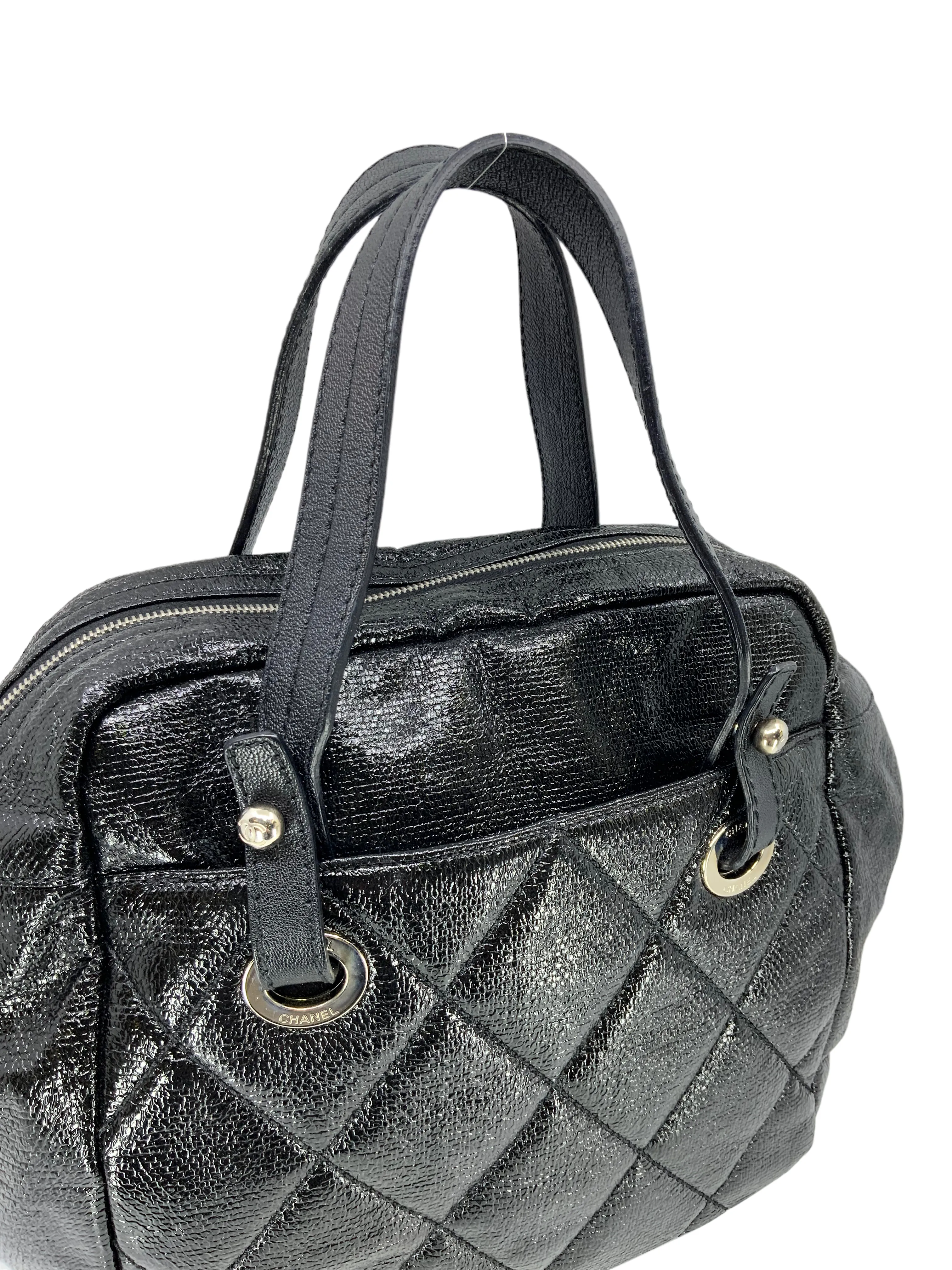 CHANEL Quilted Coated Leather Large Bowling Bag