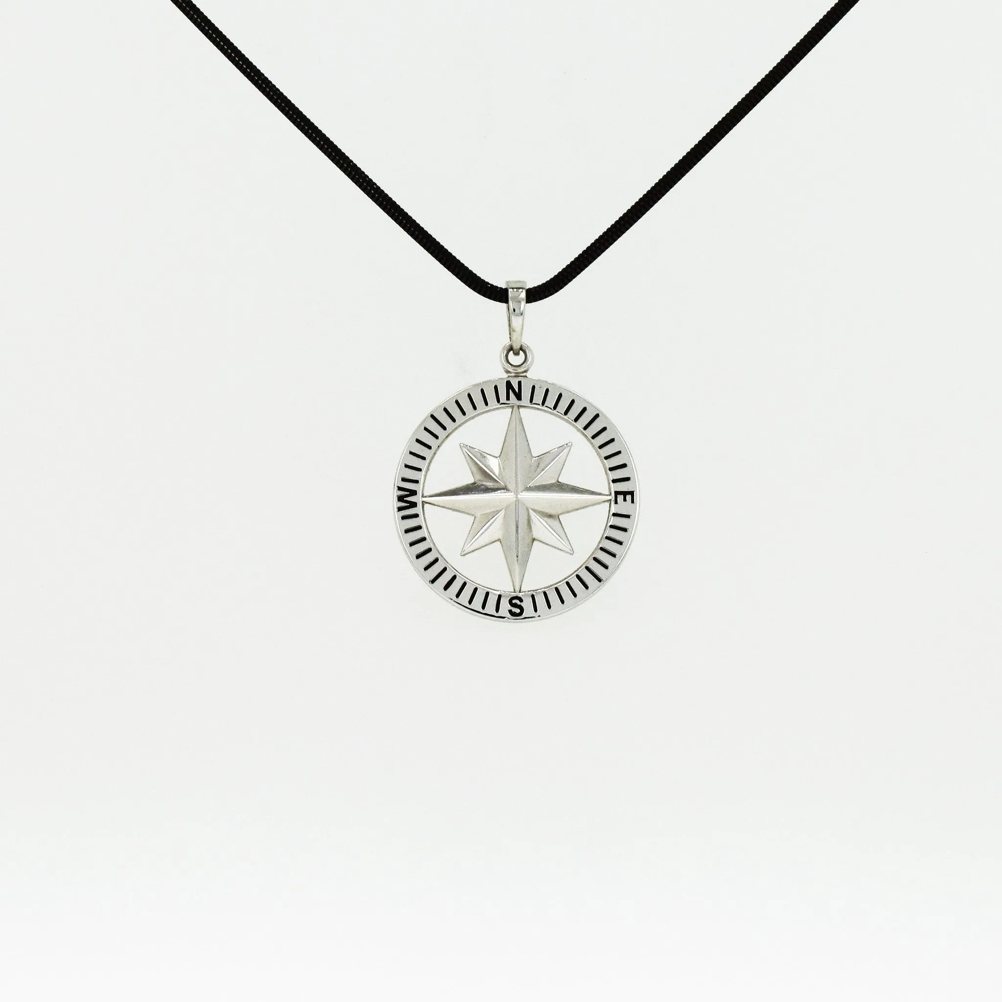 Compass Rose Classic Grande Sterling Silver Pendant with Black Enamel