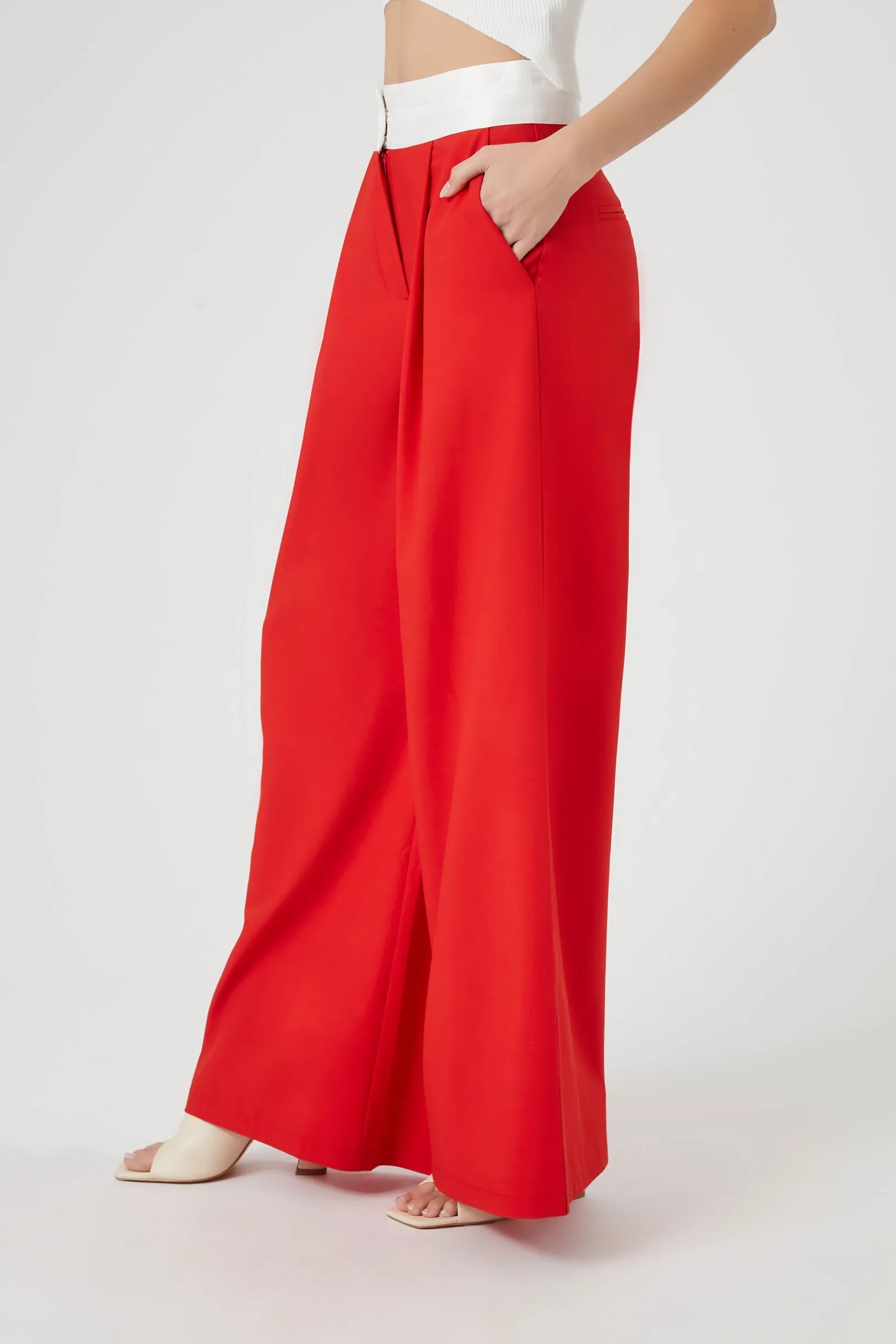 Contrast Wide-Leg Trousers