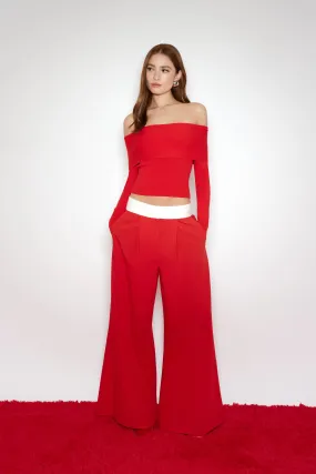 Contrast Wide-Leg Trousers