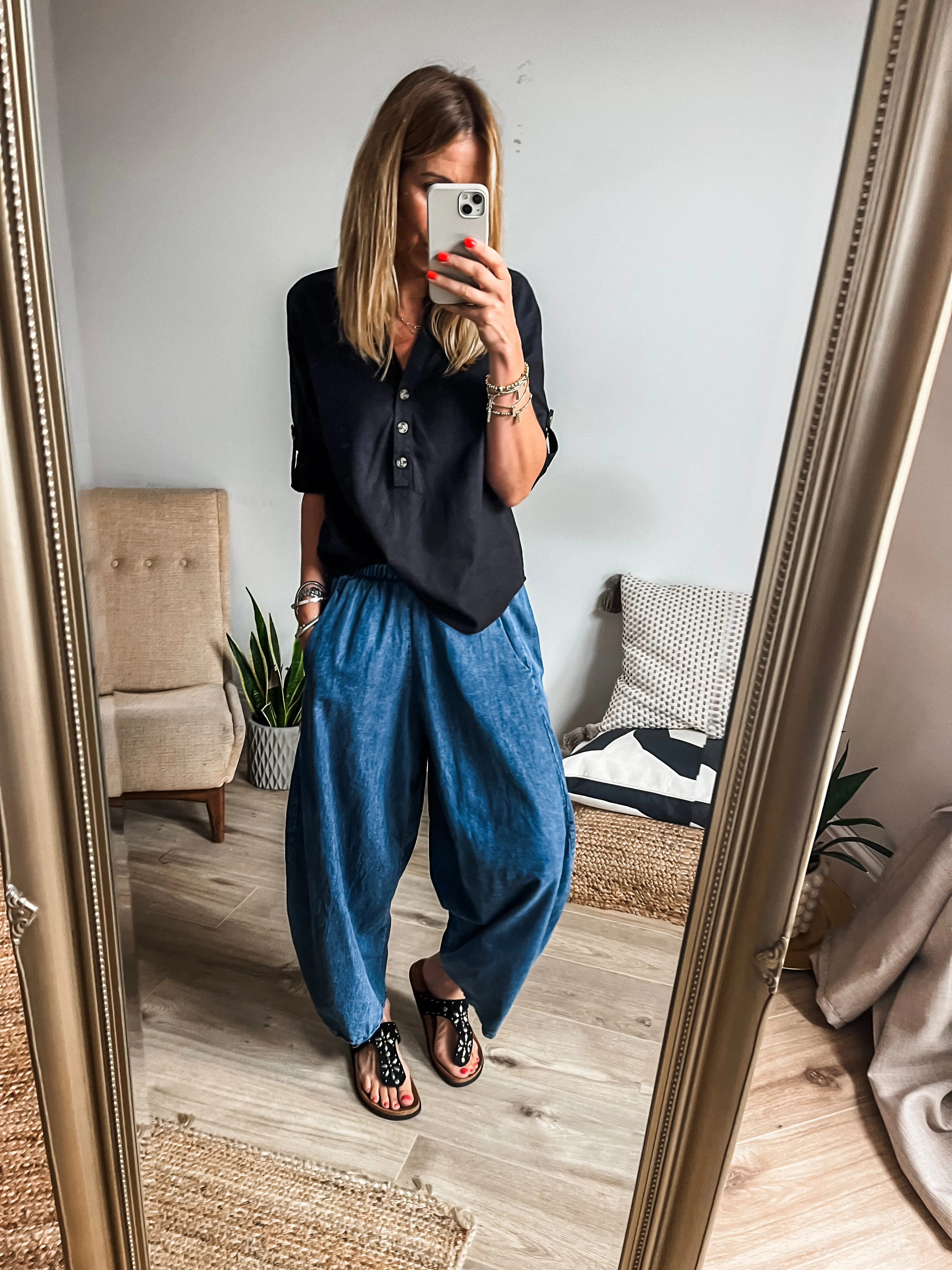 Cotton Denim Balloon Trousers