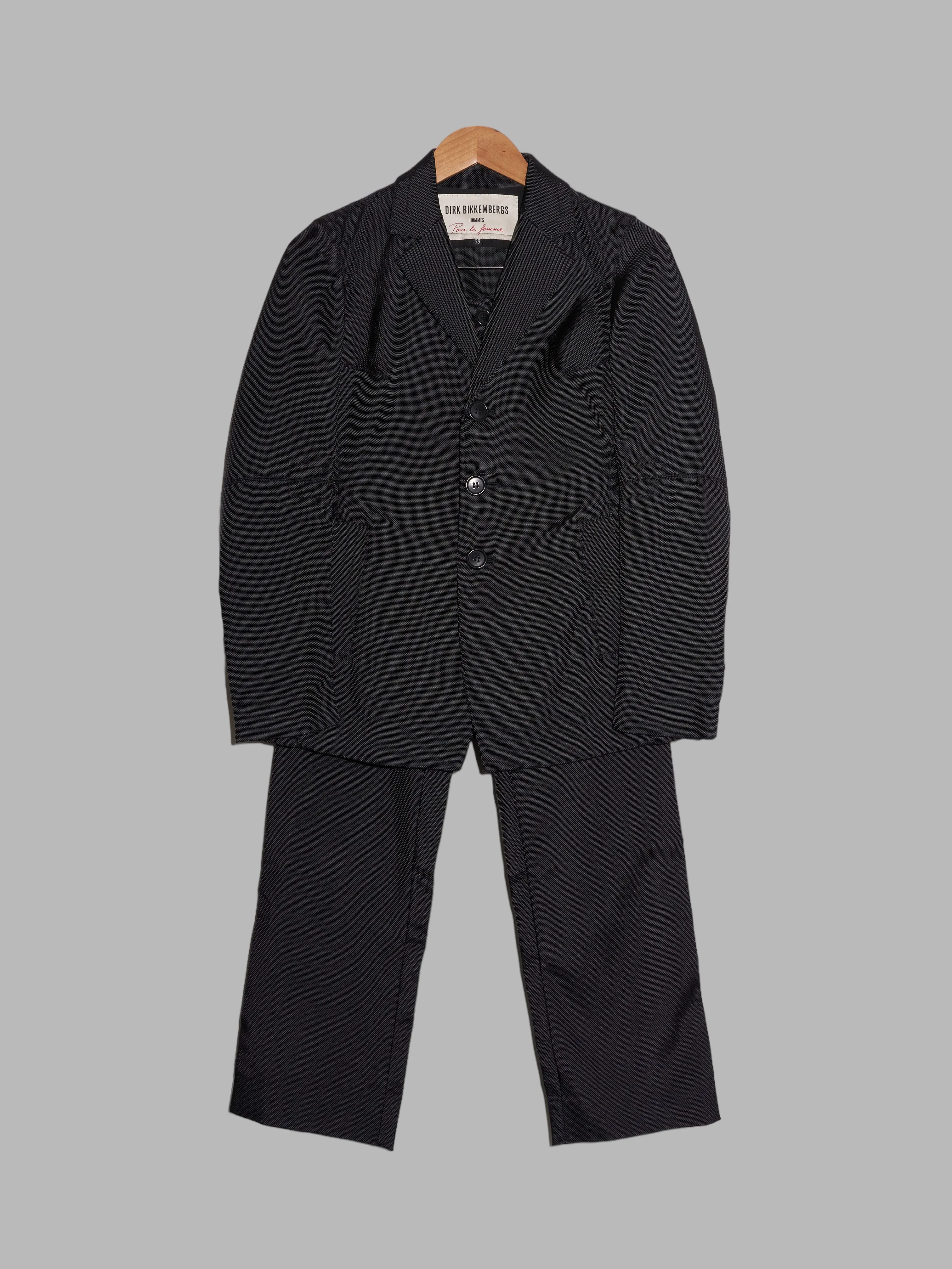 Dirk Bikkembergs Hommes Pour La Femme 1990s black ballistic nylon trouser suit