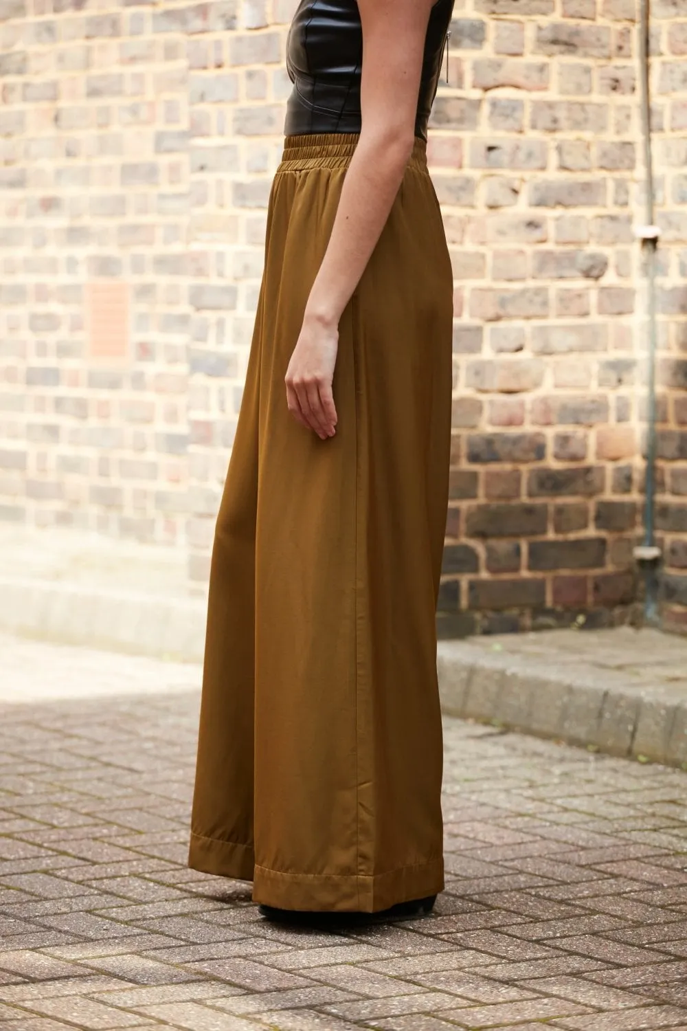 Double Second Olive Lux Wide Leg Trousers