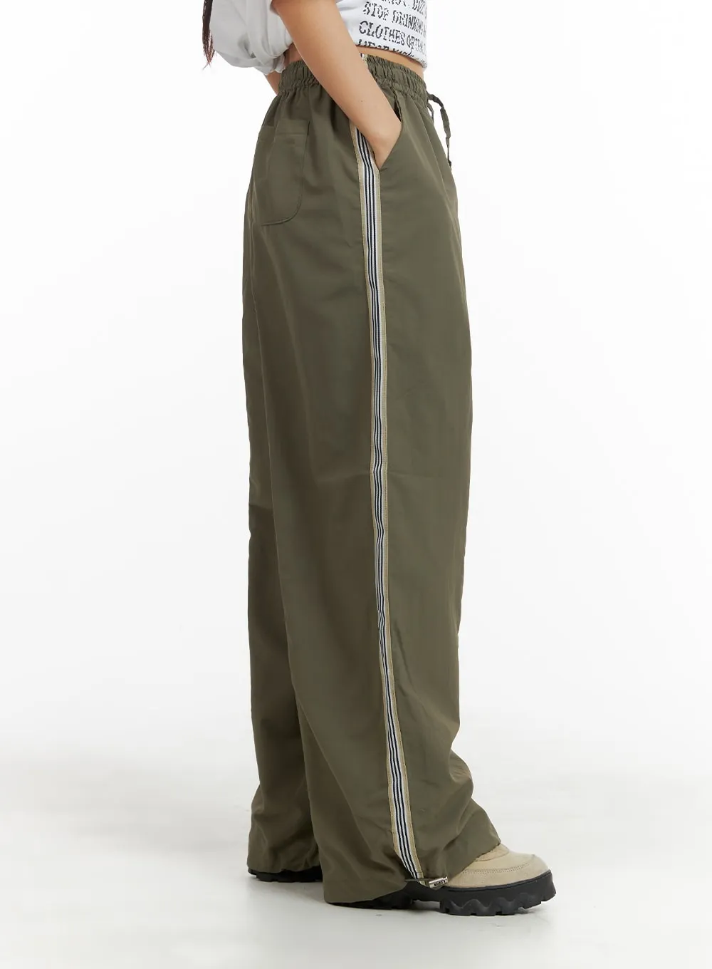 Drawstring Contrasting Stripe Wide Leg Trousers CM419