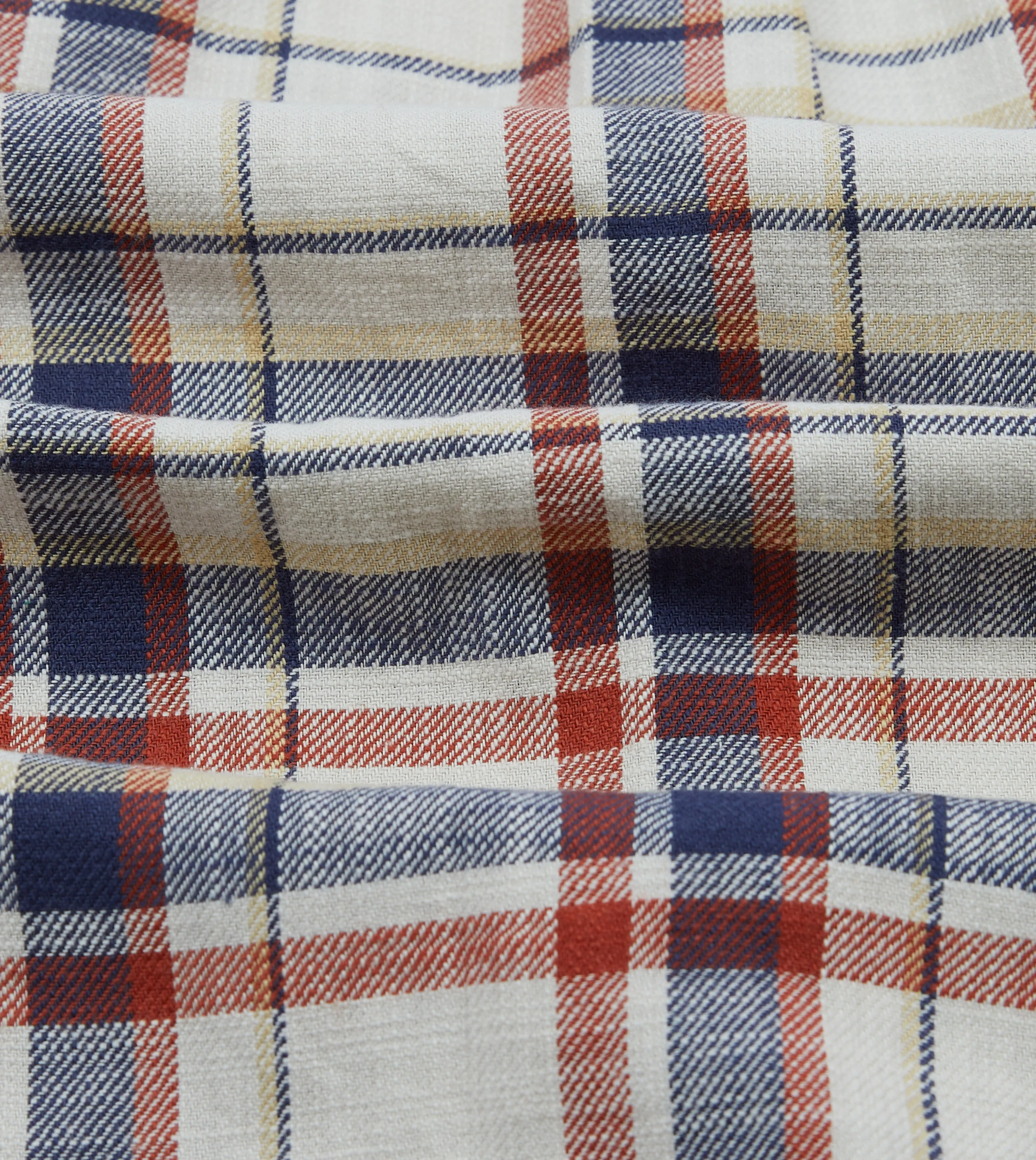 Ecru, Navy and Red Check Slub Cotton Two-Pocket Work Shirt