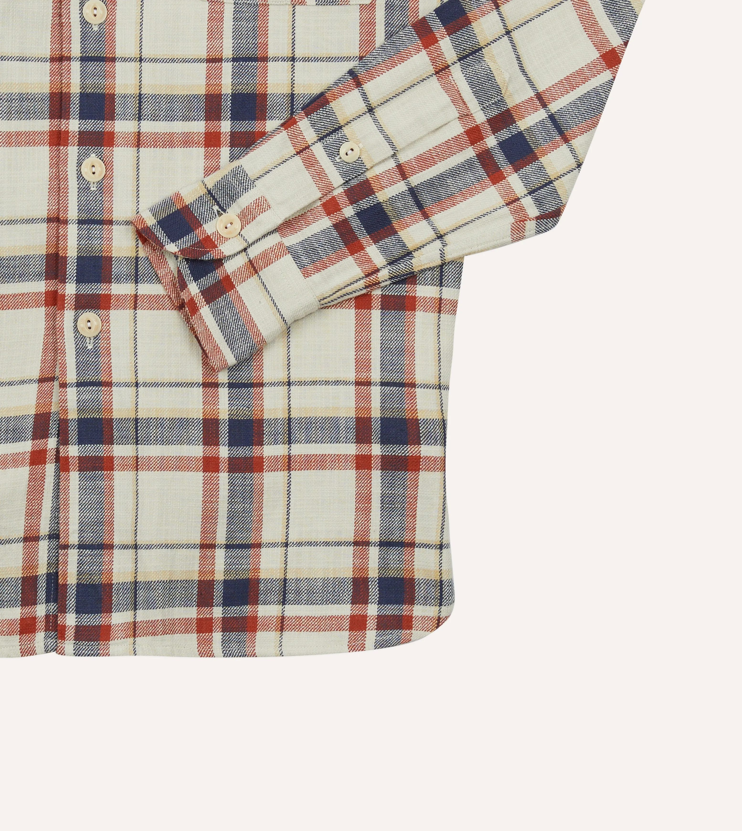 Ecru, Navy and Red Check Slub Cotton Two-Pocket Work Shirt