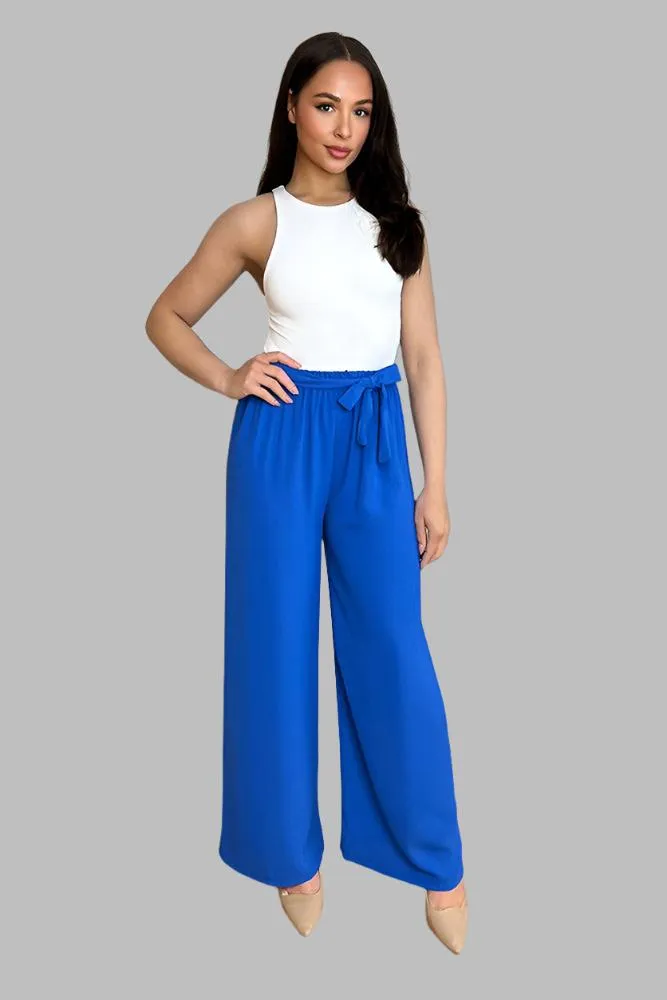 Elastic Waist Tie Wide Leg Trousers