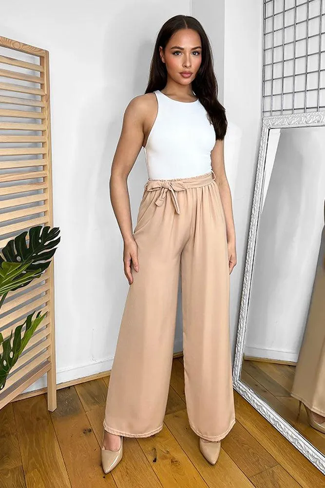 Elastic Waist Tie Wide Leg Trousers