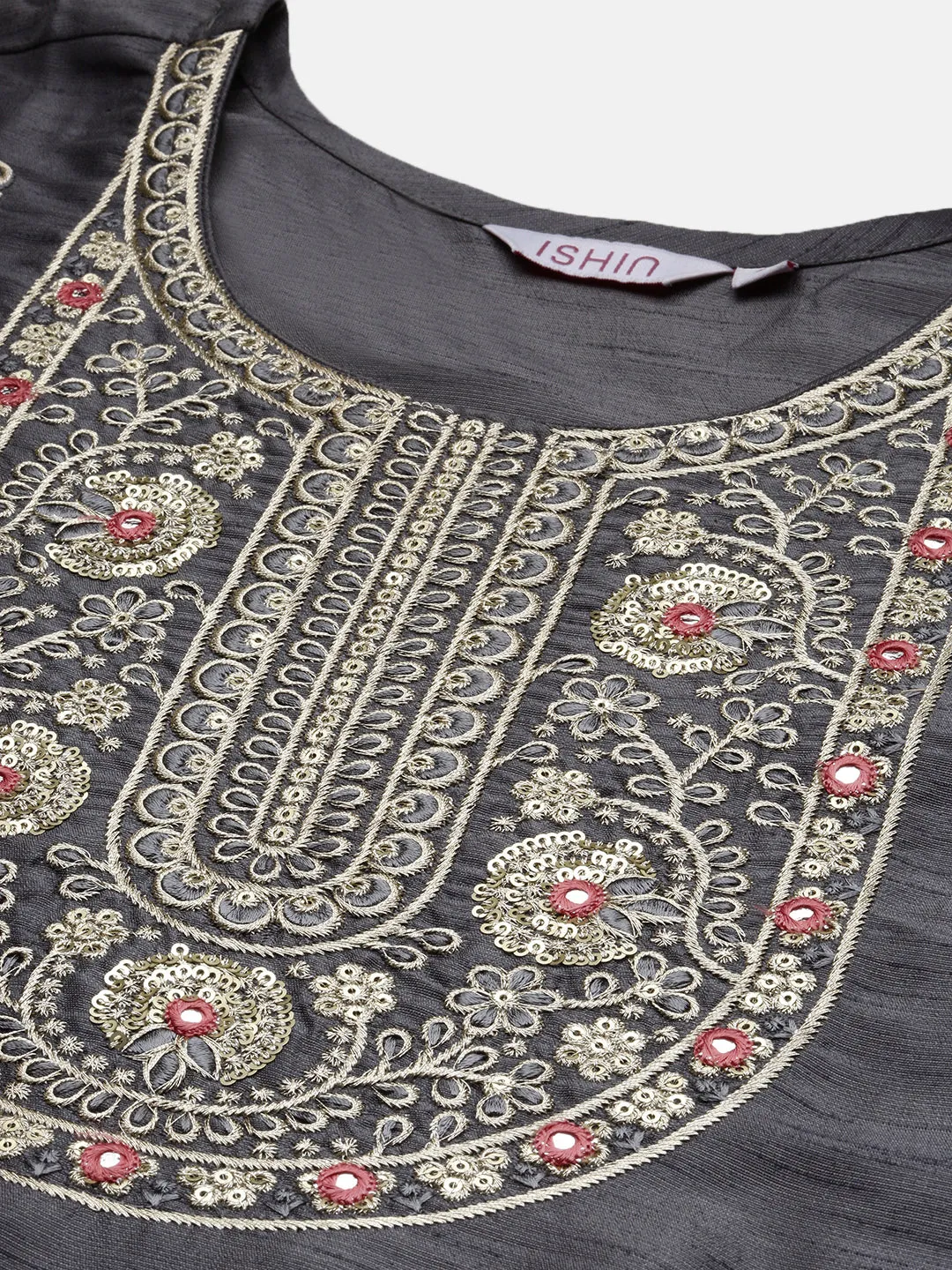 Ethnic Motifs Embroidered Straight Thread Work Kurta with Trousers & Dupatta