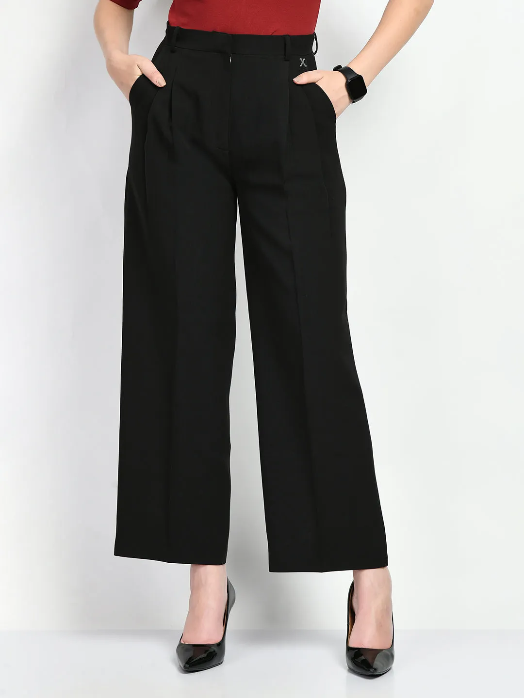 Exude Influence Solid Wide Leg Trousers (Black)