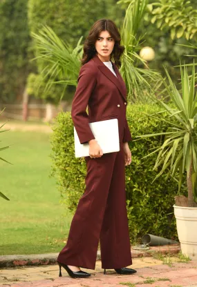 Exude Vitality Formal Blazer with Bootcut Trousers (Wine)