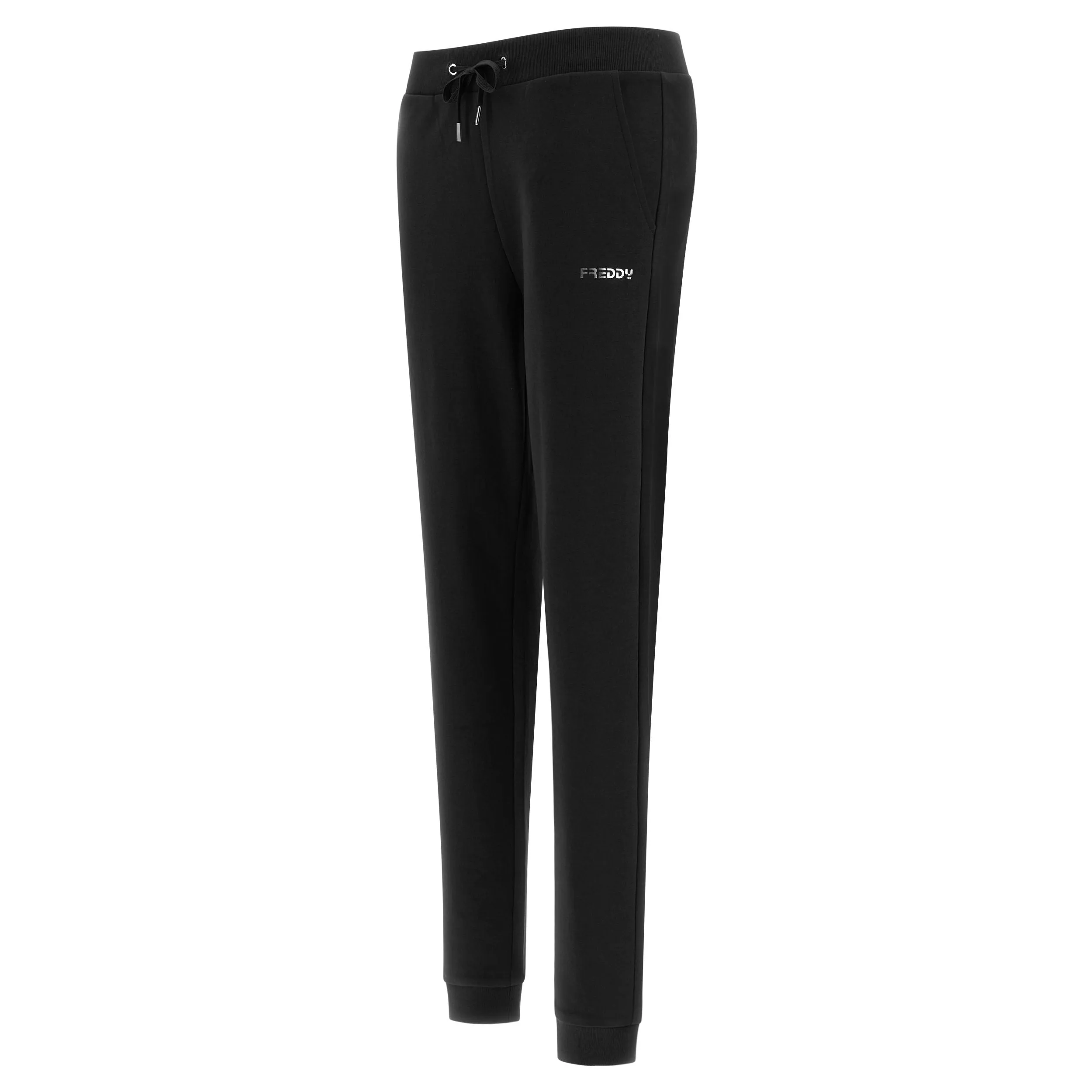 Freddy interlock sports trousers with silver print and bottom with cuff S3WBCP8 N black