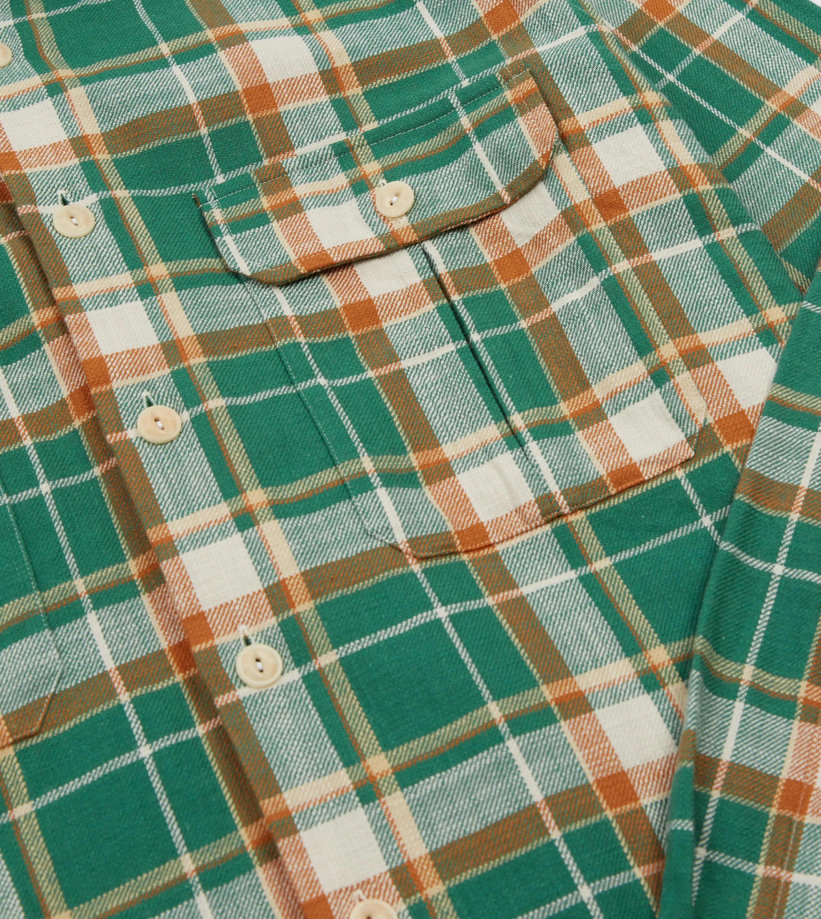 Green and Yellow Check Slub Brushed Cotton Two-Pocket Work Shirt