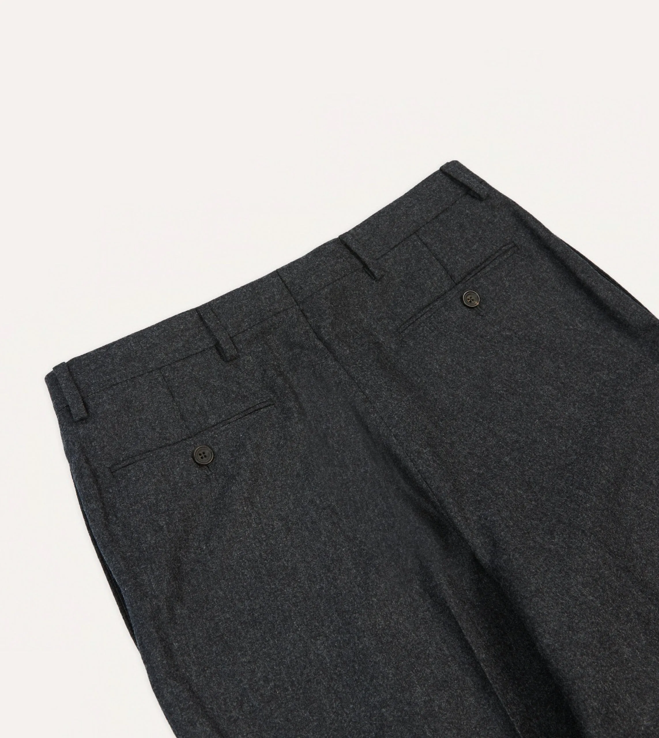 Grey Wool Flannel Flat Front Trouser