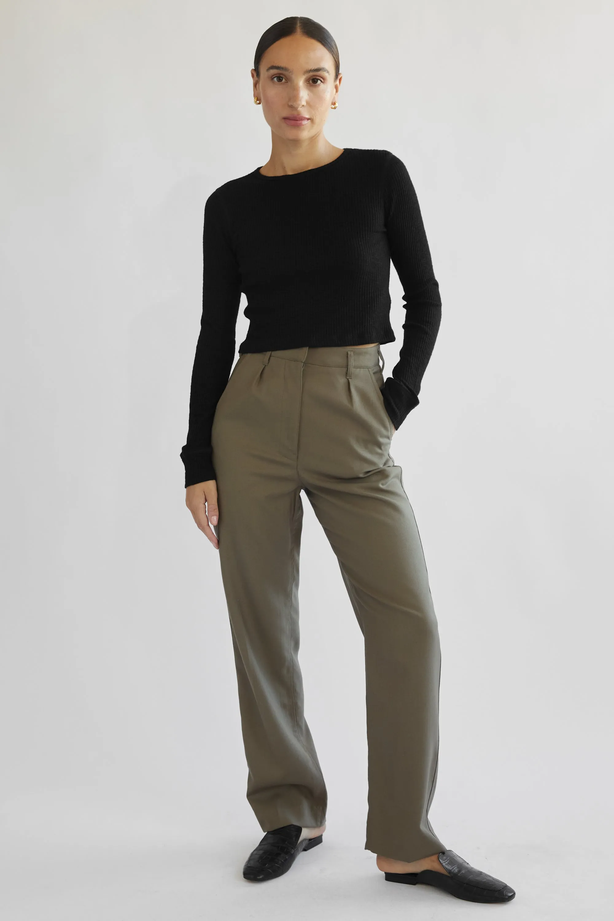 High Waisted Straight Leg Trousers