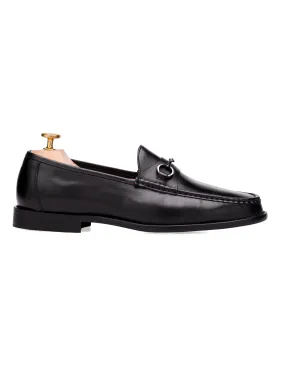 Horsebit Moccasin Loafer - Black Leather (Silver Buckle)