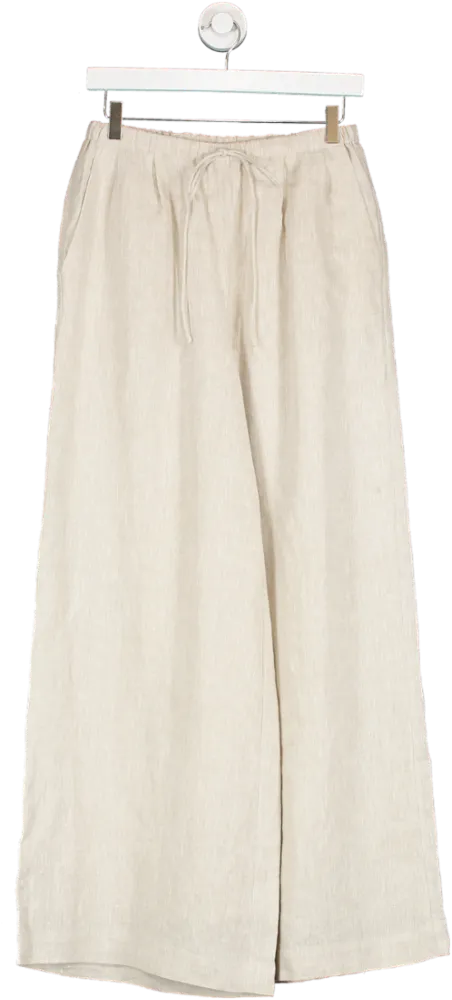 Joslin Beige Linen Wide Leg Trousers UK 6